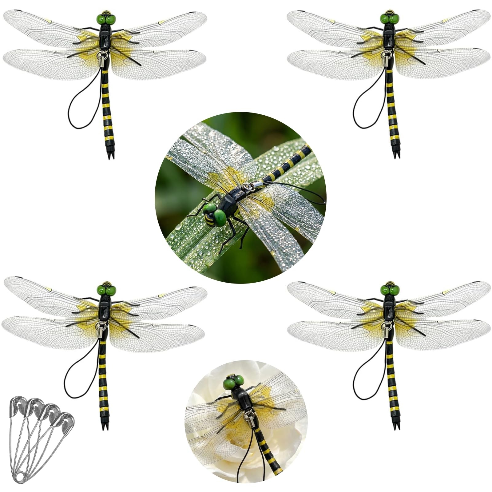 4 Pack Fake Dragonfly Clips, Realistic 3D Dragonfly Clip Ornaments, Durable P…