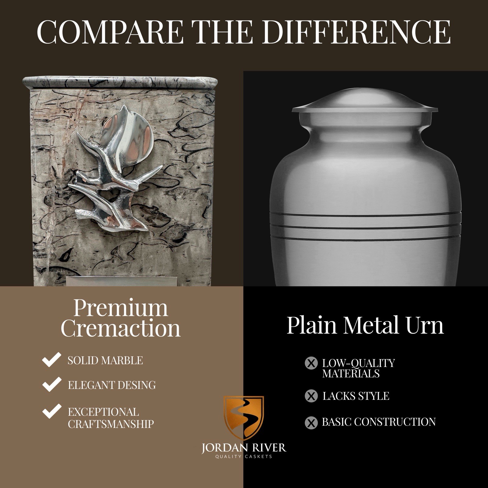 Marble Cremation Urn. Elegant Design With Metallic Detail, Premium Quality.