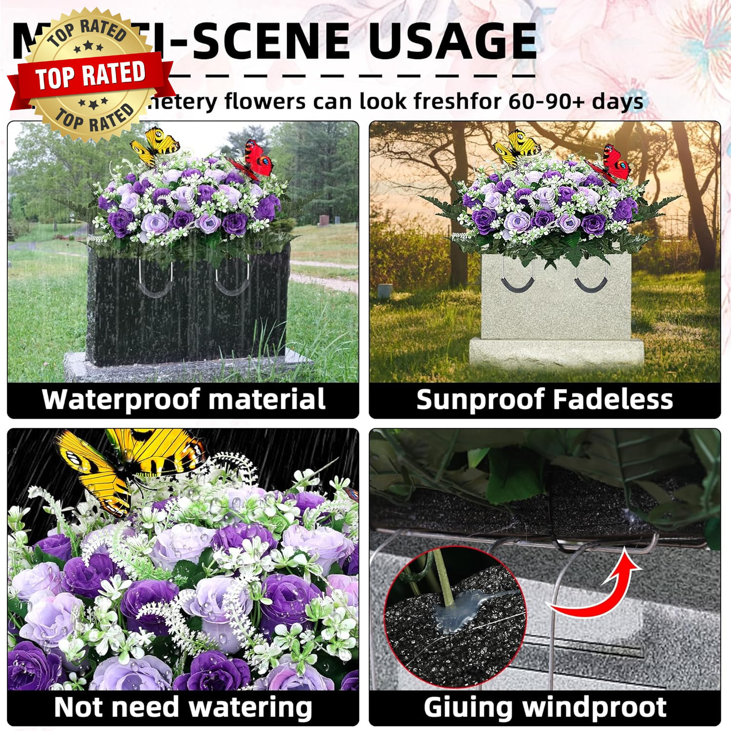 Artificial Cemetery Flowers for Grave Large Headstone Flower Saddle Realistic Gr