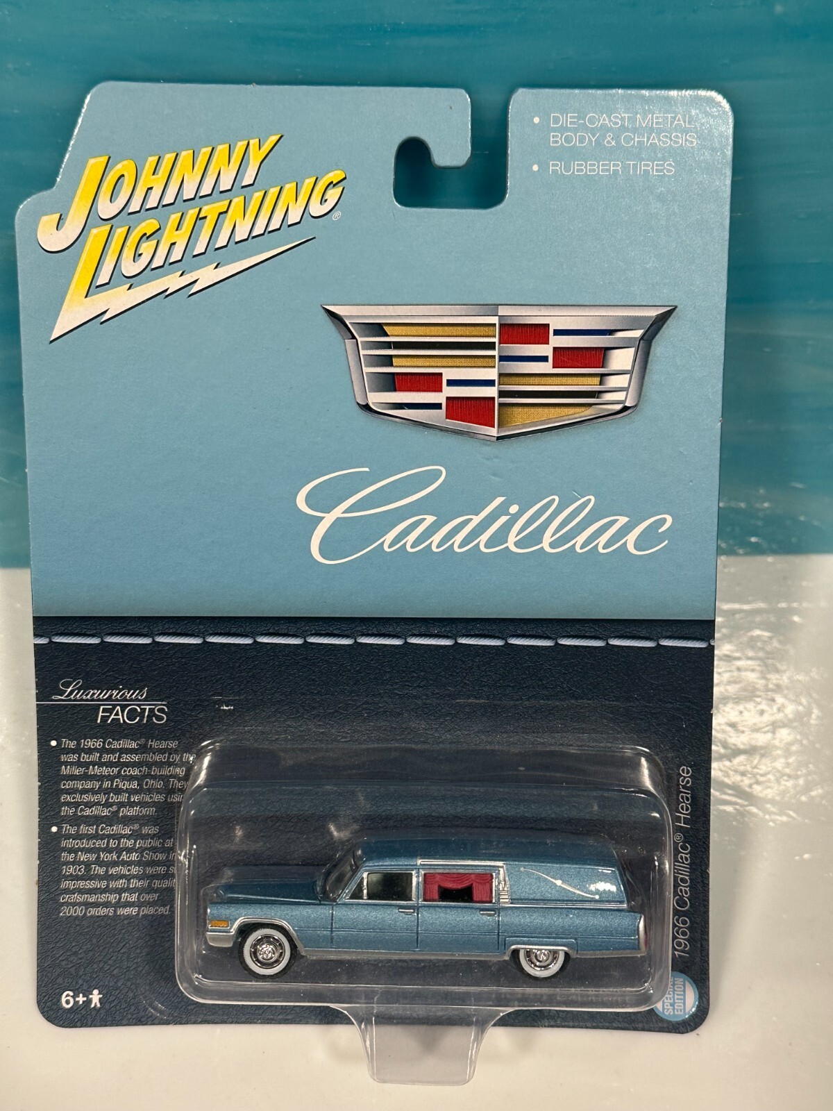 Hearse, Funeral, Grave, Car, Baby Blue, 1966 Cadillac Factory Sealed 1:64