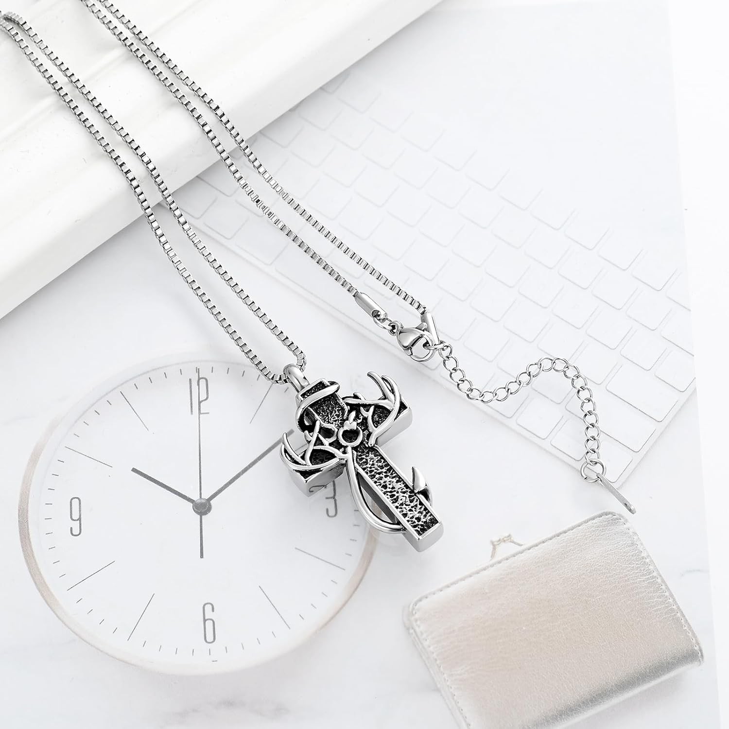 Deer Antler Cross Cremation Jewelry Urn Necklace for Ashes Men Women Ash Pendant