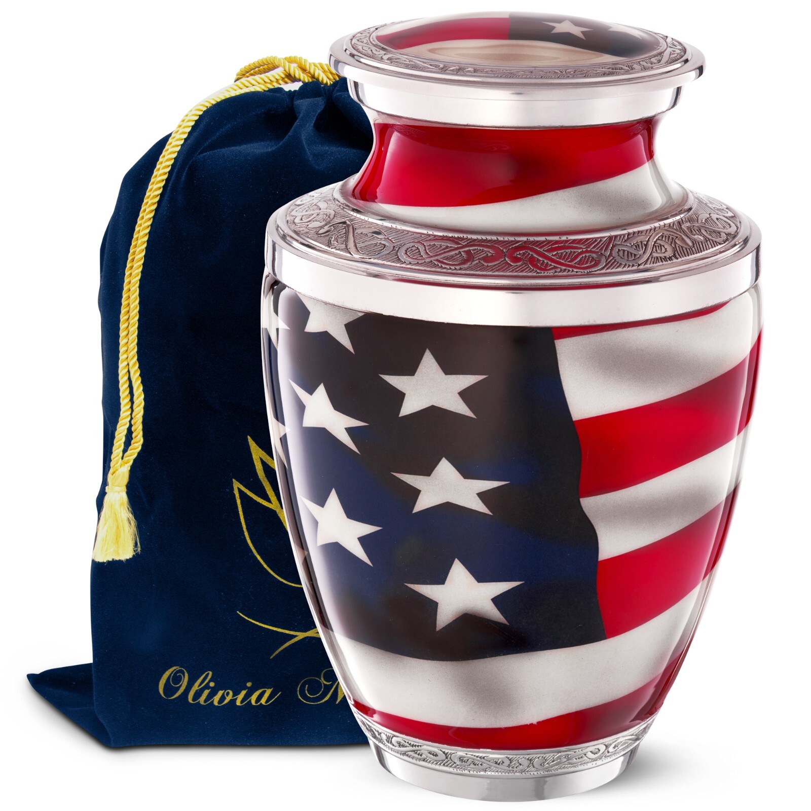 American Flag Urn for Ashes, Adult Patriotic Urns with FREE Pendant Necklace