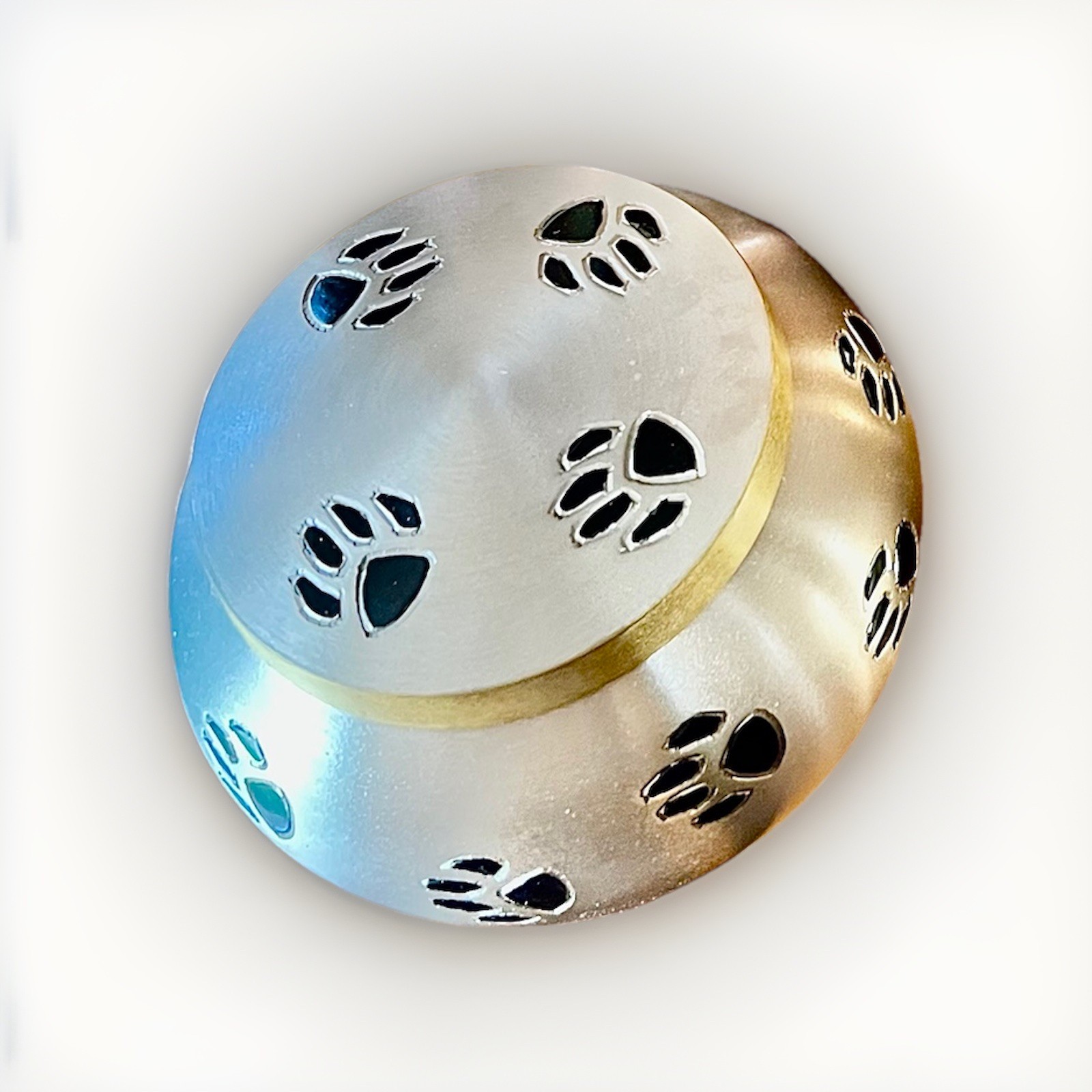 Satin Pewter wBlack Paw Prints Pet Urn~~Medium~~ 43 lbs