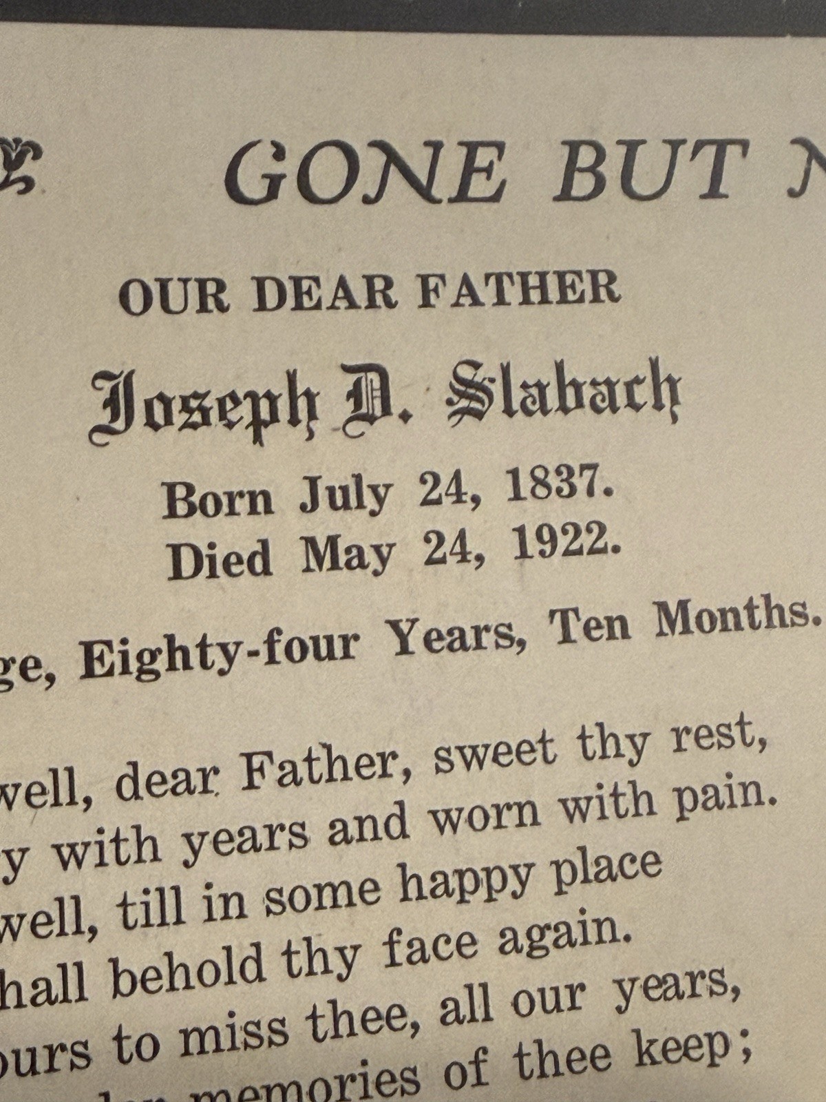 Antique Memorial Card Joseph Slabach Fannie Troyer Amish Genealogy Obituary Used