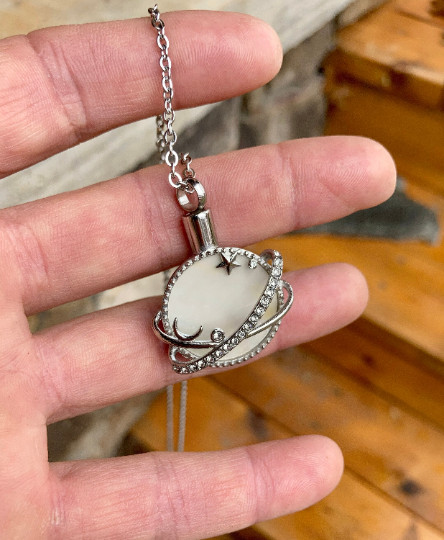 Urn Jewelry Celestial Pearlescent Moon Star Cremation Pendant Ash Necklace Gift