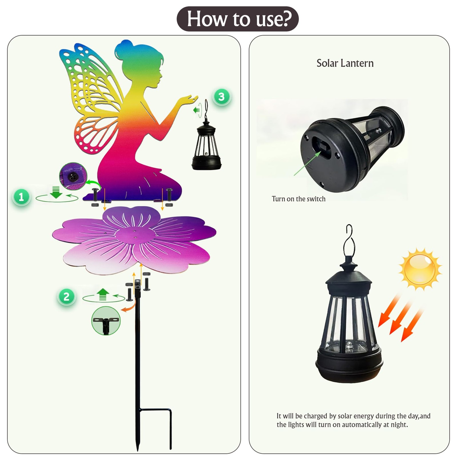 Iridescent Solar Fairy Garden Stake 21″ LED Lantern for Outdoor Decor