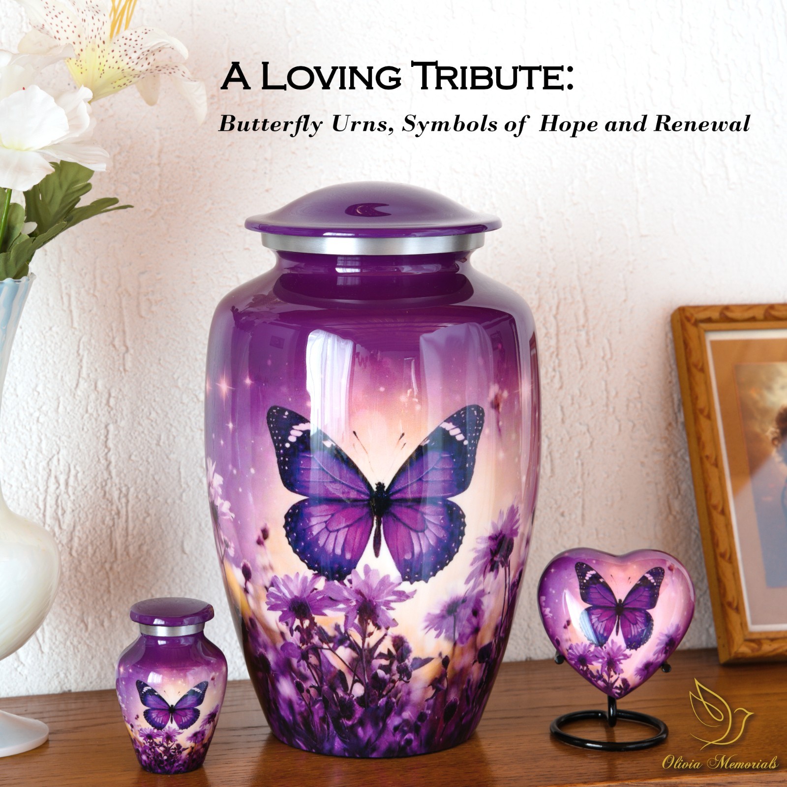 Purple Urn for Human Ashes Adult | Butterfly Funeral Decorative Cremation Urns
