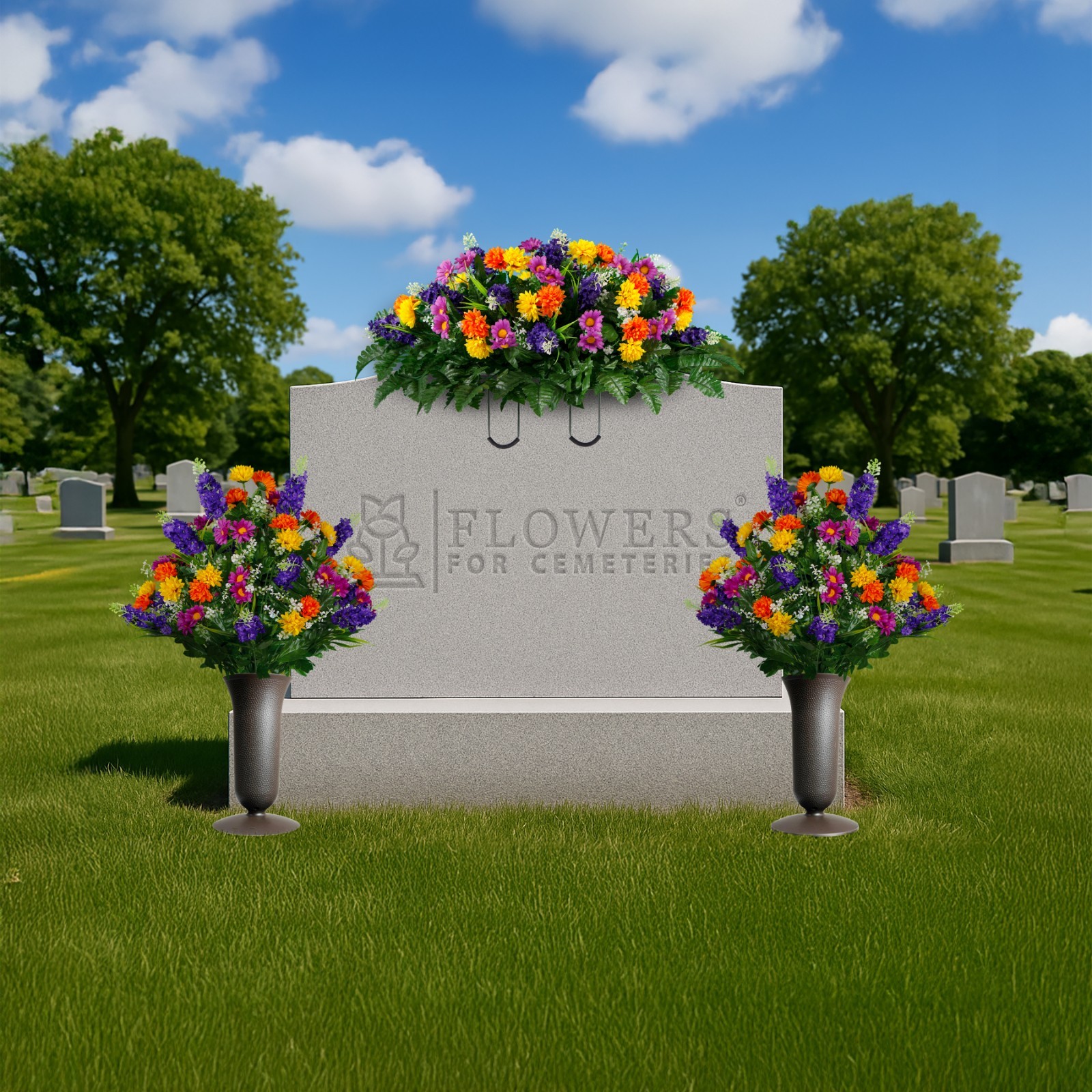 Artificial Flowers- Purple Violet & Yellow Wildflower Mix Saddle with 2 Bouquets