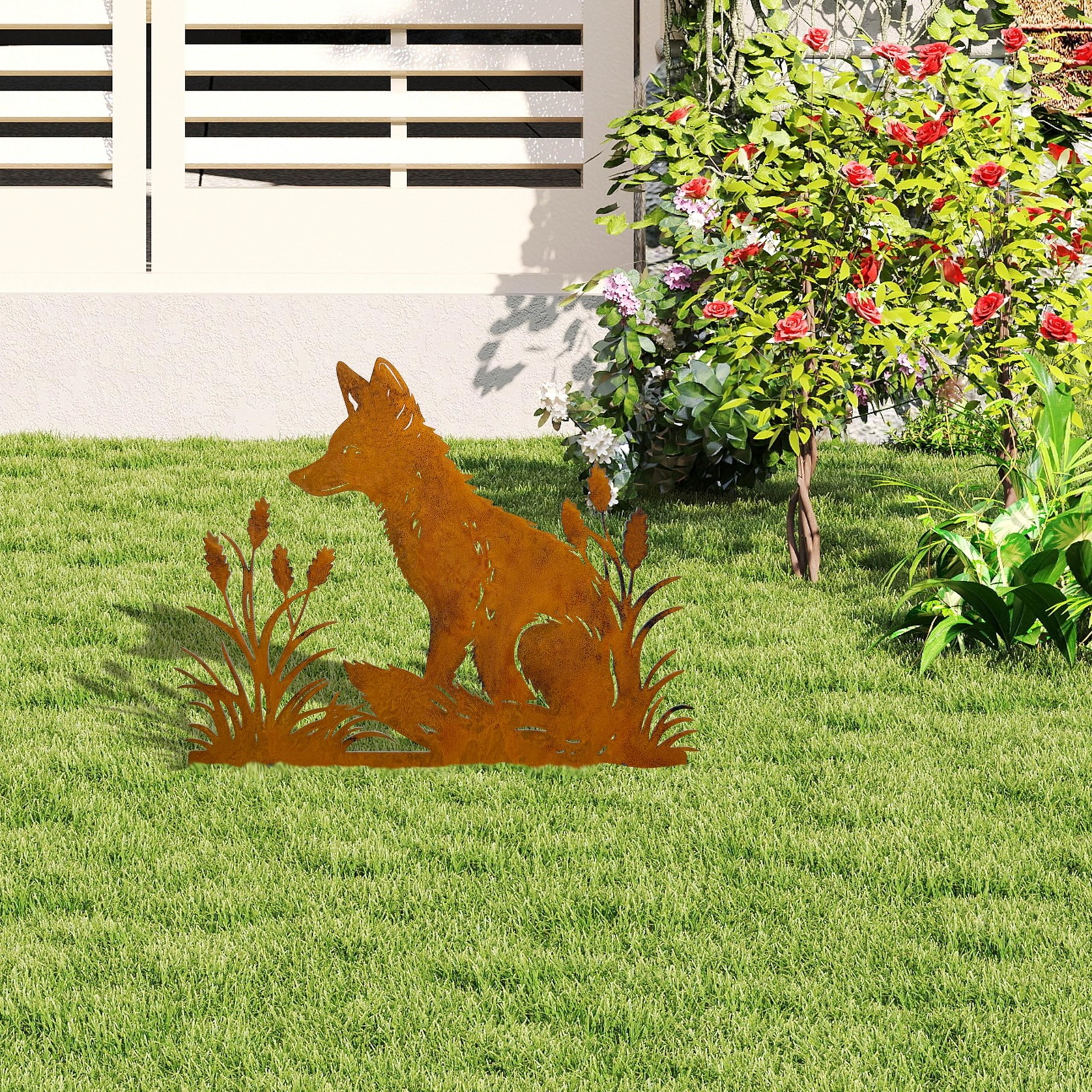 Rusty Fox Garden Stake – Metal Yard Art Sculpture, Fox Outdoor Decor for Gard…