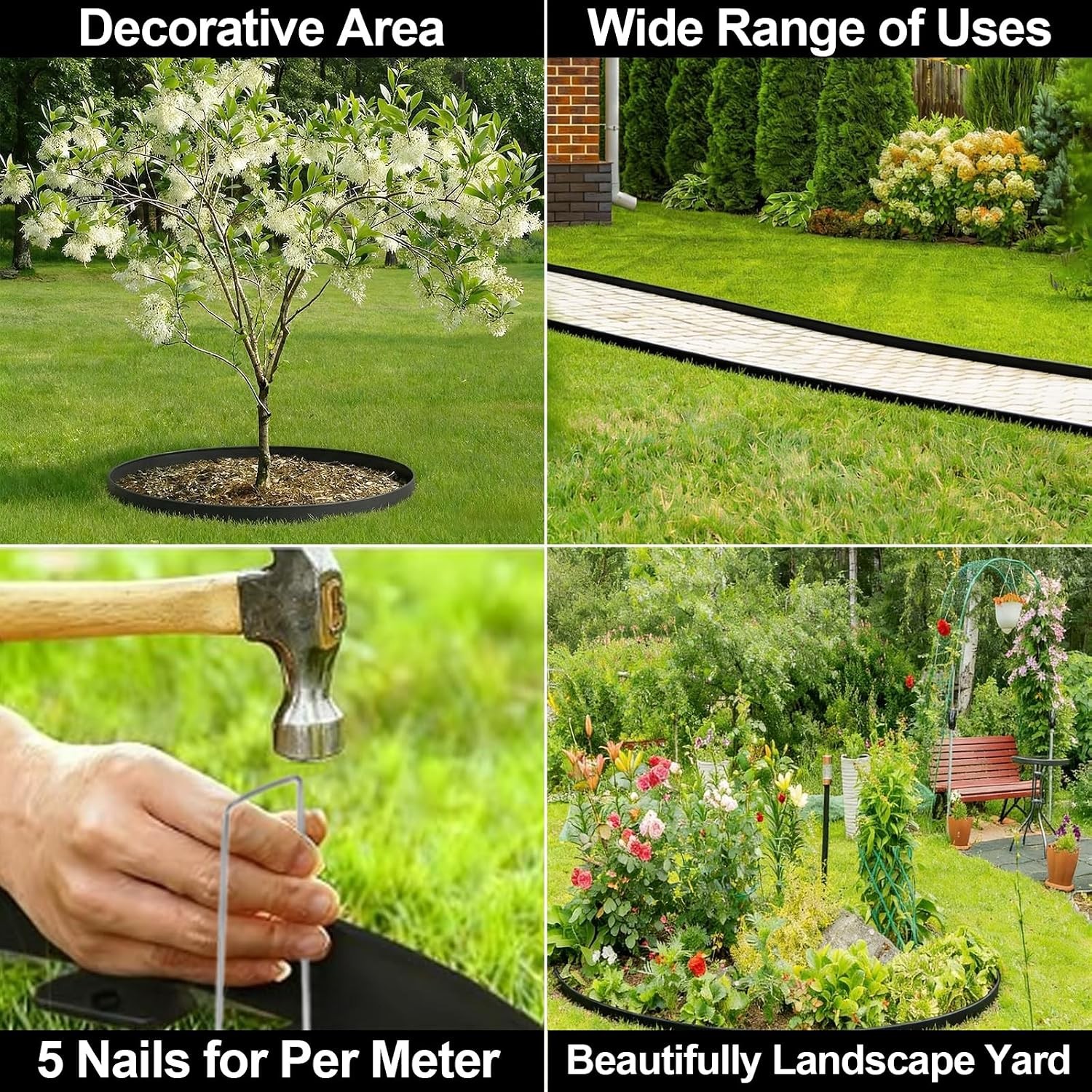 98FT Landscape Edging 3 Inch Garden Edging Border W/ 150 Spikes Flexible Lawn