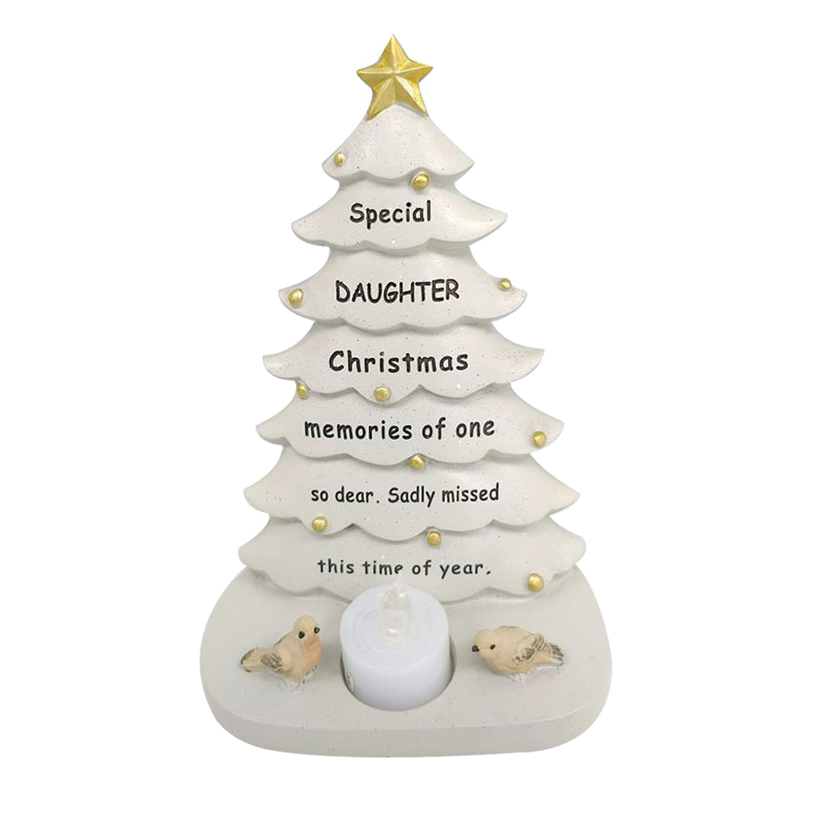 Memorial Christmas Tree with Robins and Battery Tealight Candle – Daughter