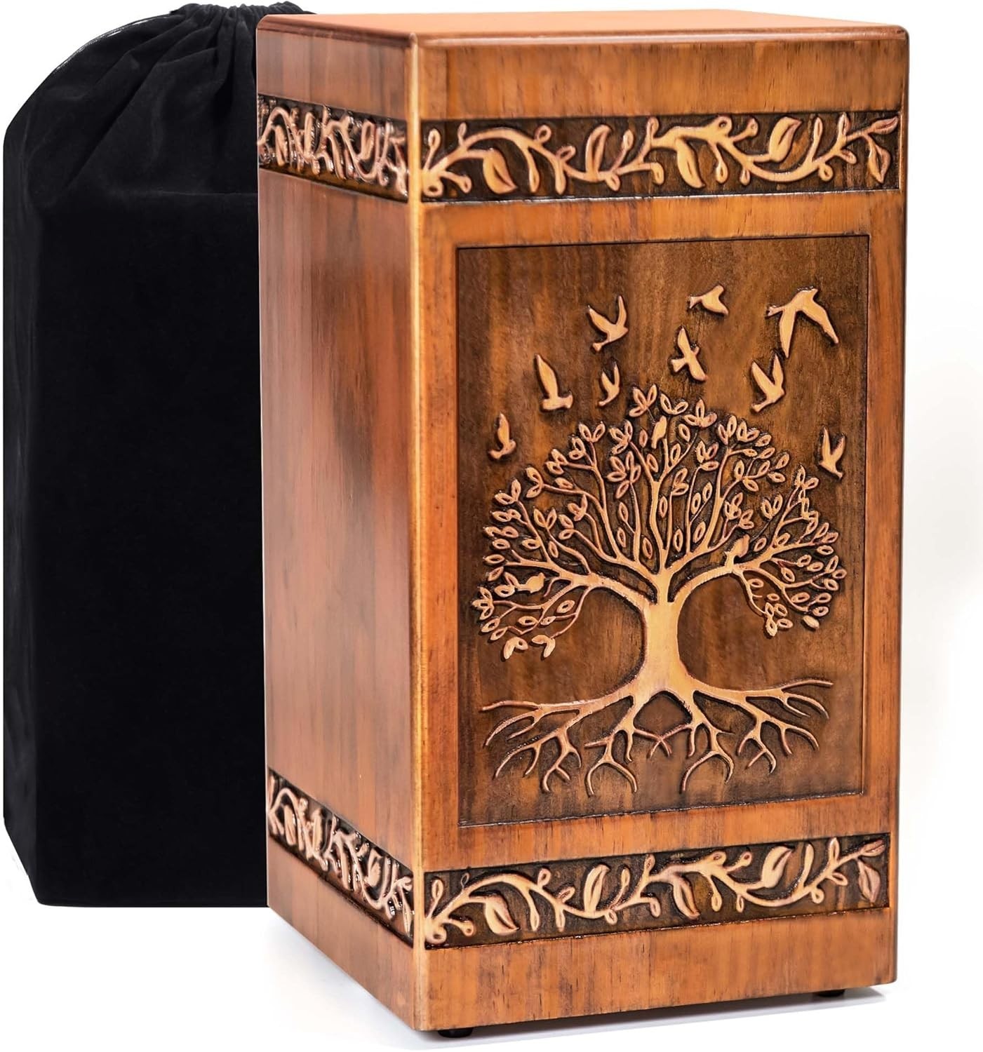 Wooden Cremation Urn Adult 250 Cu In Tree of Life Engraved Memorial Box