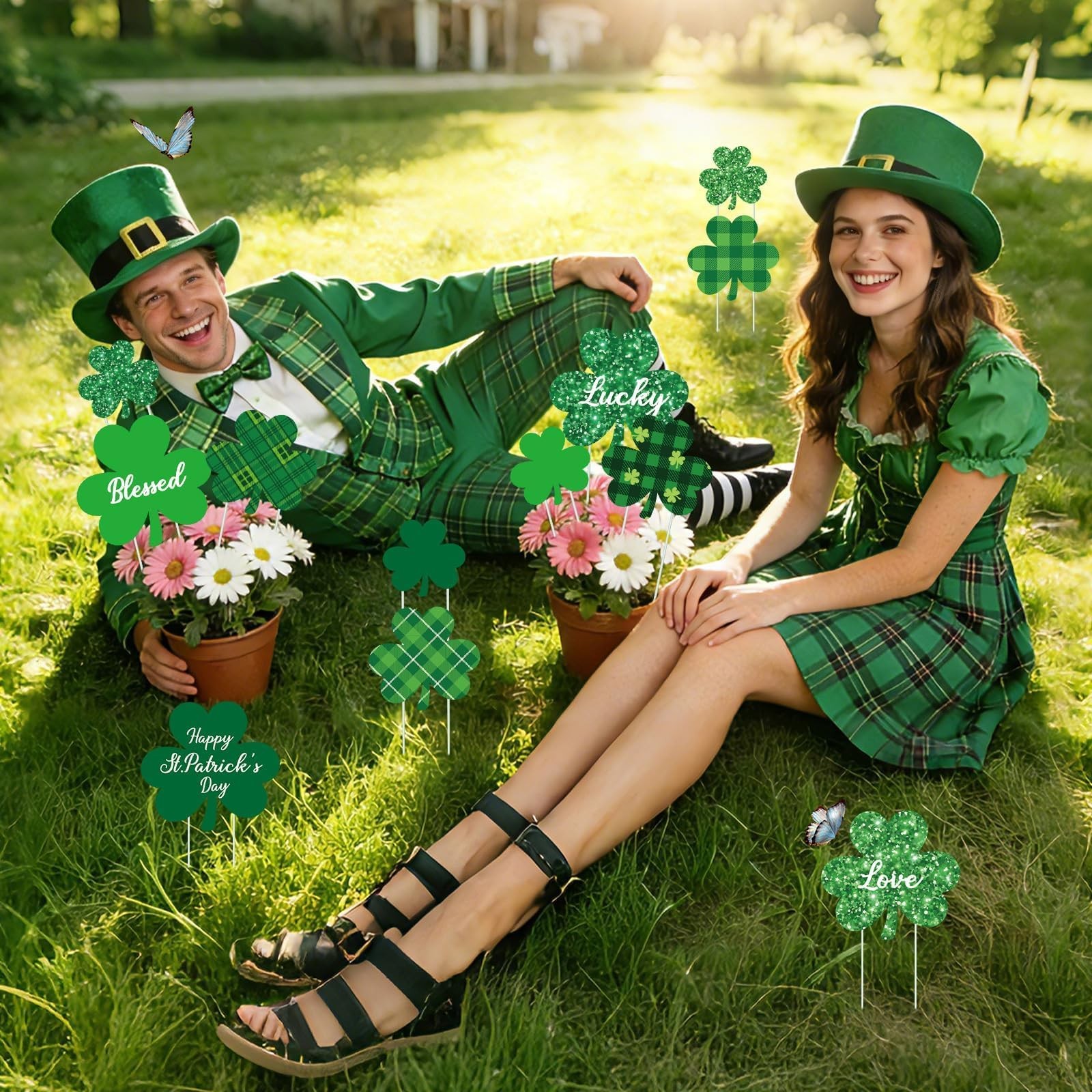 12 Shamrock Planter Stakes St. Patrick’s Day Garden Signs & Outdoor Decor