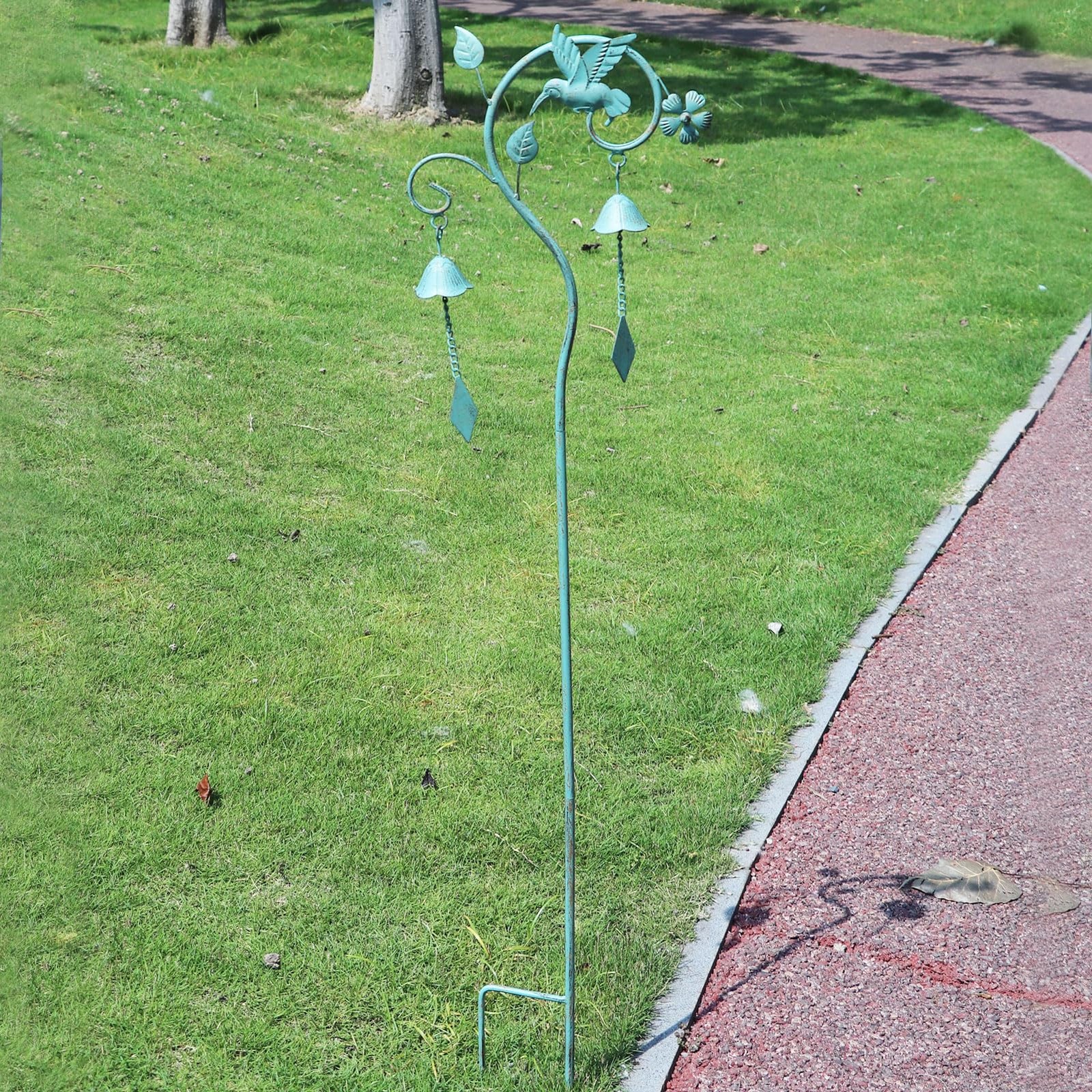 Metal Hummingbird Yard Art with Bell – Decorative Garden Stake for Outdoors