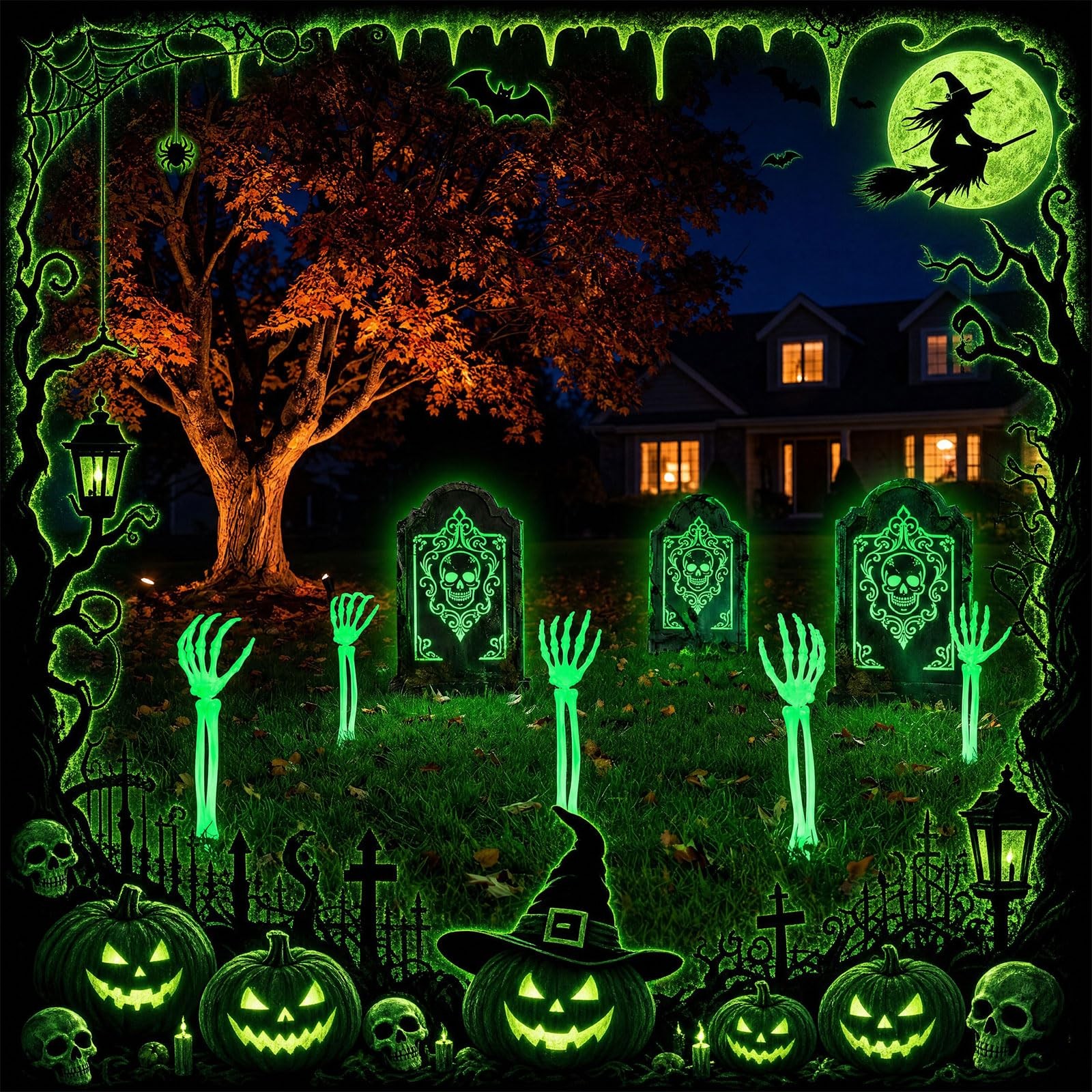 12 Pcs Halloween Luminous Skeleton Arm Decorations Glow in the Dark Realistic…