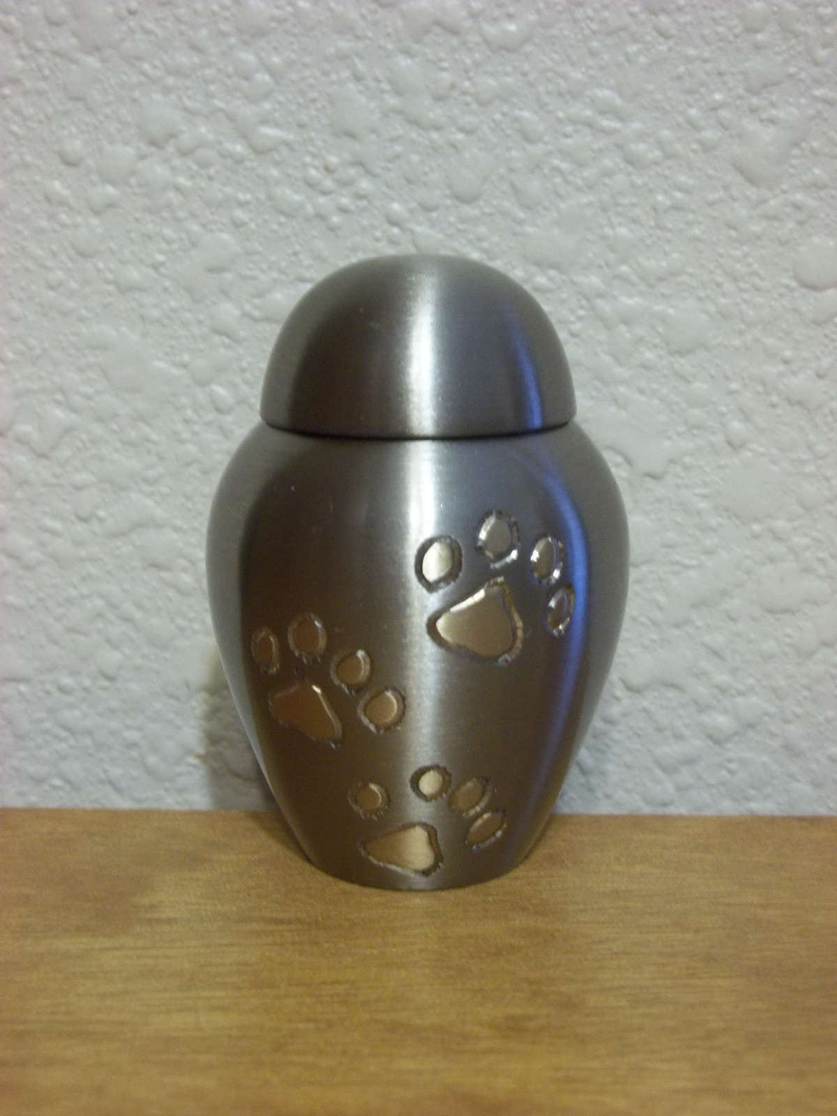 Pewter Dome w/Gold Paw Prints Solid Brass Keepsake Token Mini Pet Urn~ Cat/Dog