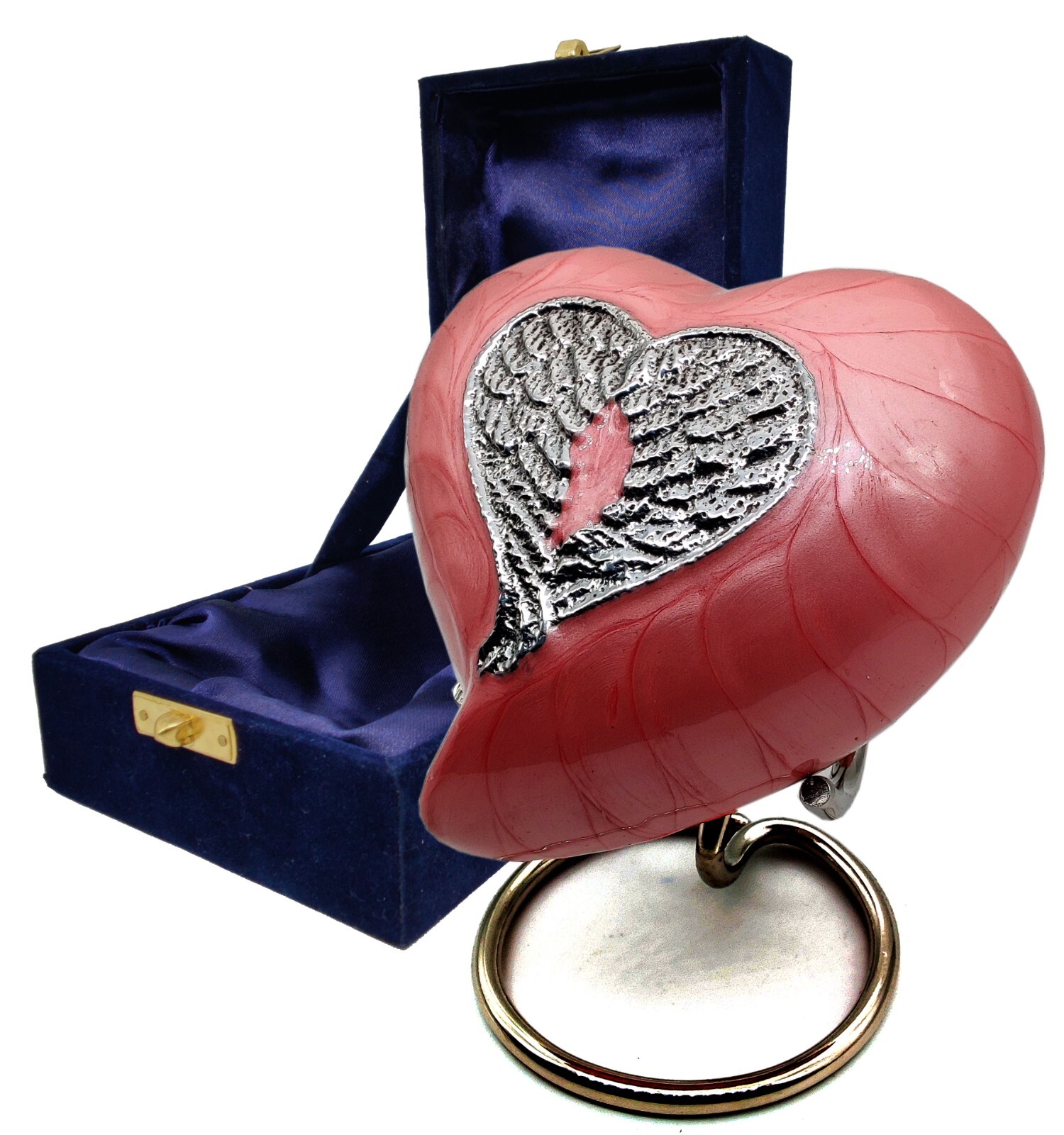 Heart Cremation PINK Urn for Human Ashes Adult | Funeral Decorative Angel Wings