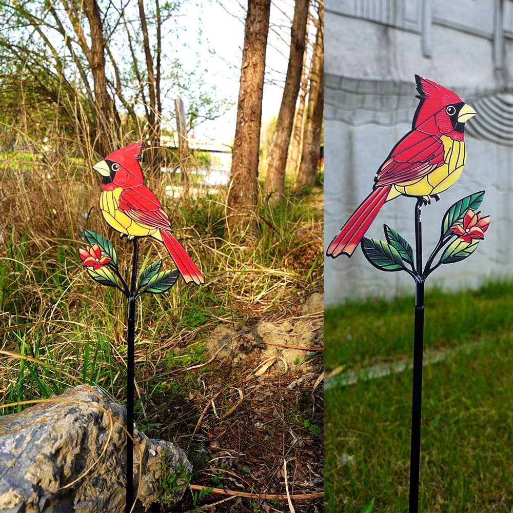 Red Cardinal Garden Stake Metal Bird Decoration for Yard and Flower Bed
