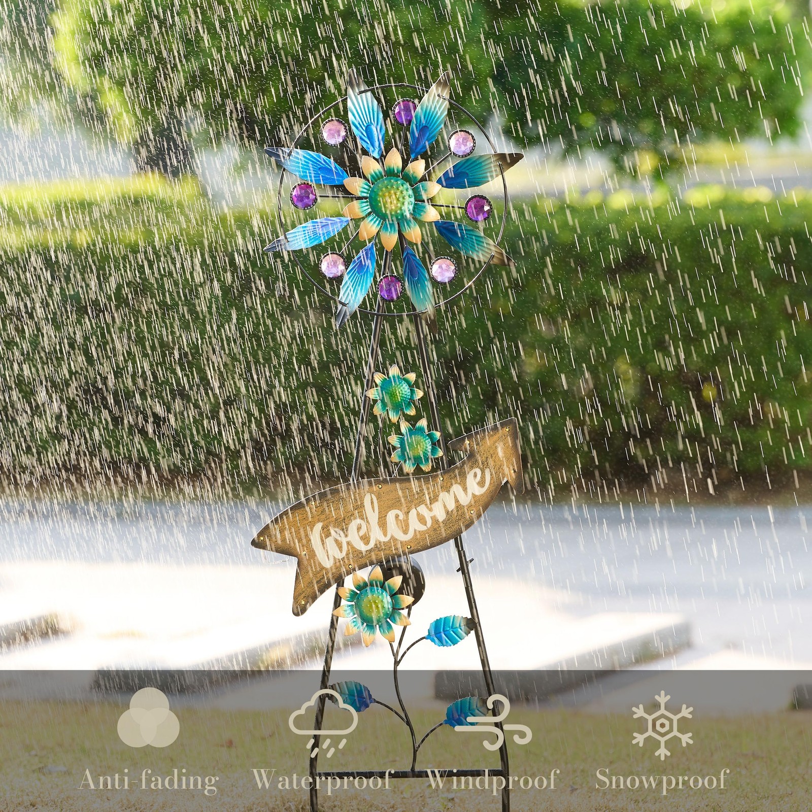 Peacock Solar Stake Wind Spinner Metal Yard Art for Outdoor Decor 26”