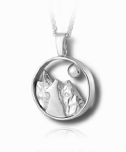 Sterling Silver Wolf & Moon Funeral Cremation Urn Pendant for Ashes