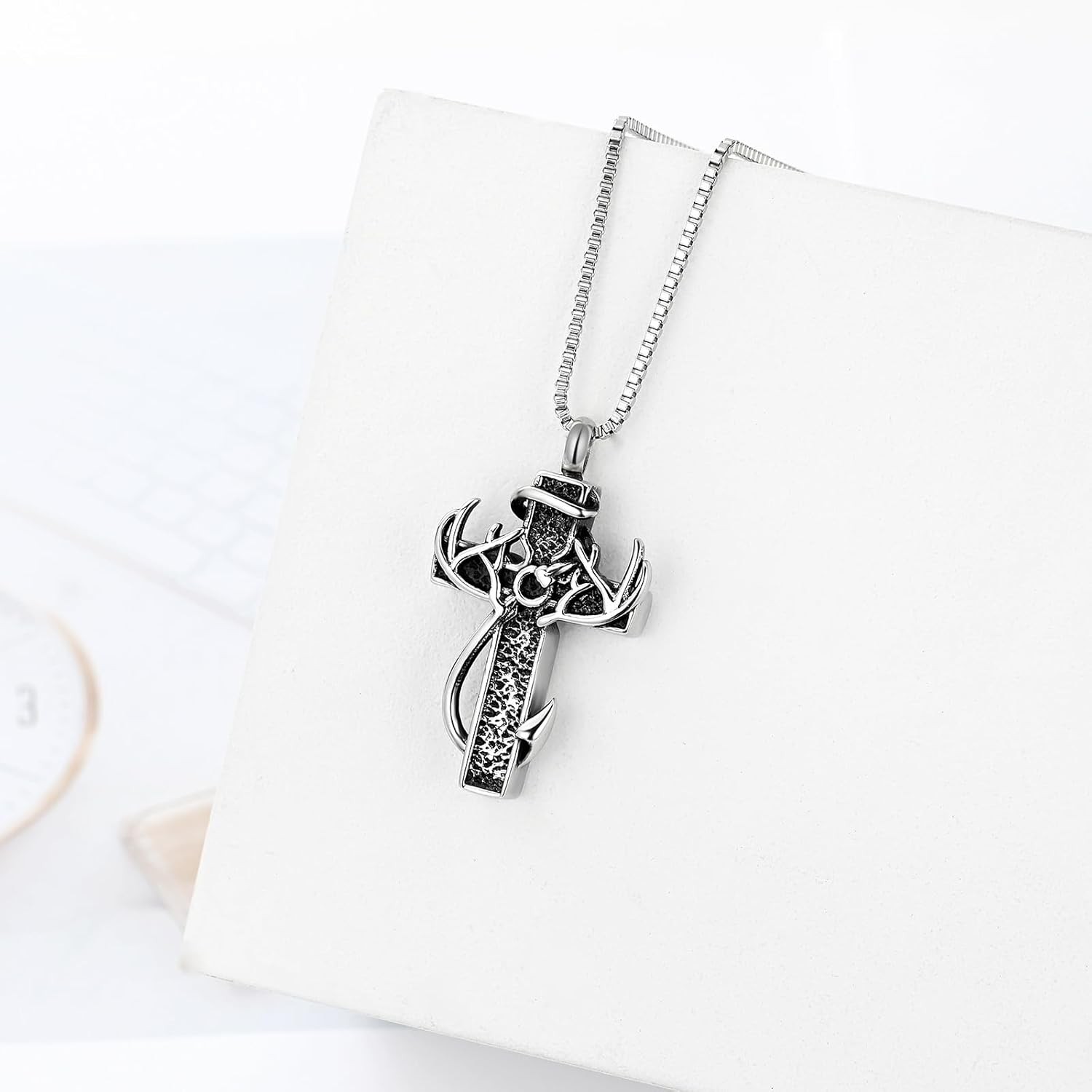 Deer Antler Cross Cremation Jewelry Urn Necklace for Ashes Men Women Ash Pendant