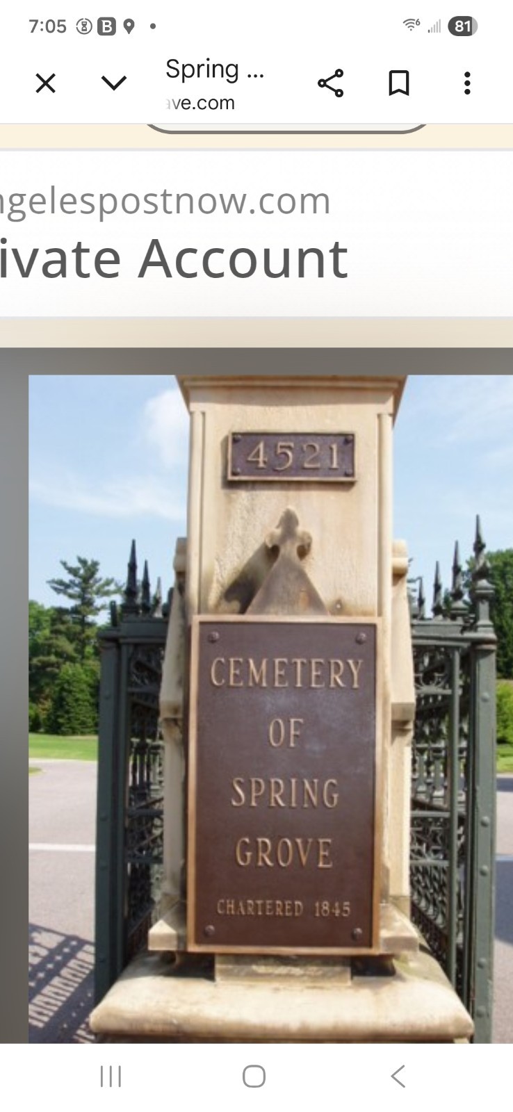 Spring Grove Cemetery Plot In Cincinnati, Ohio