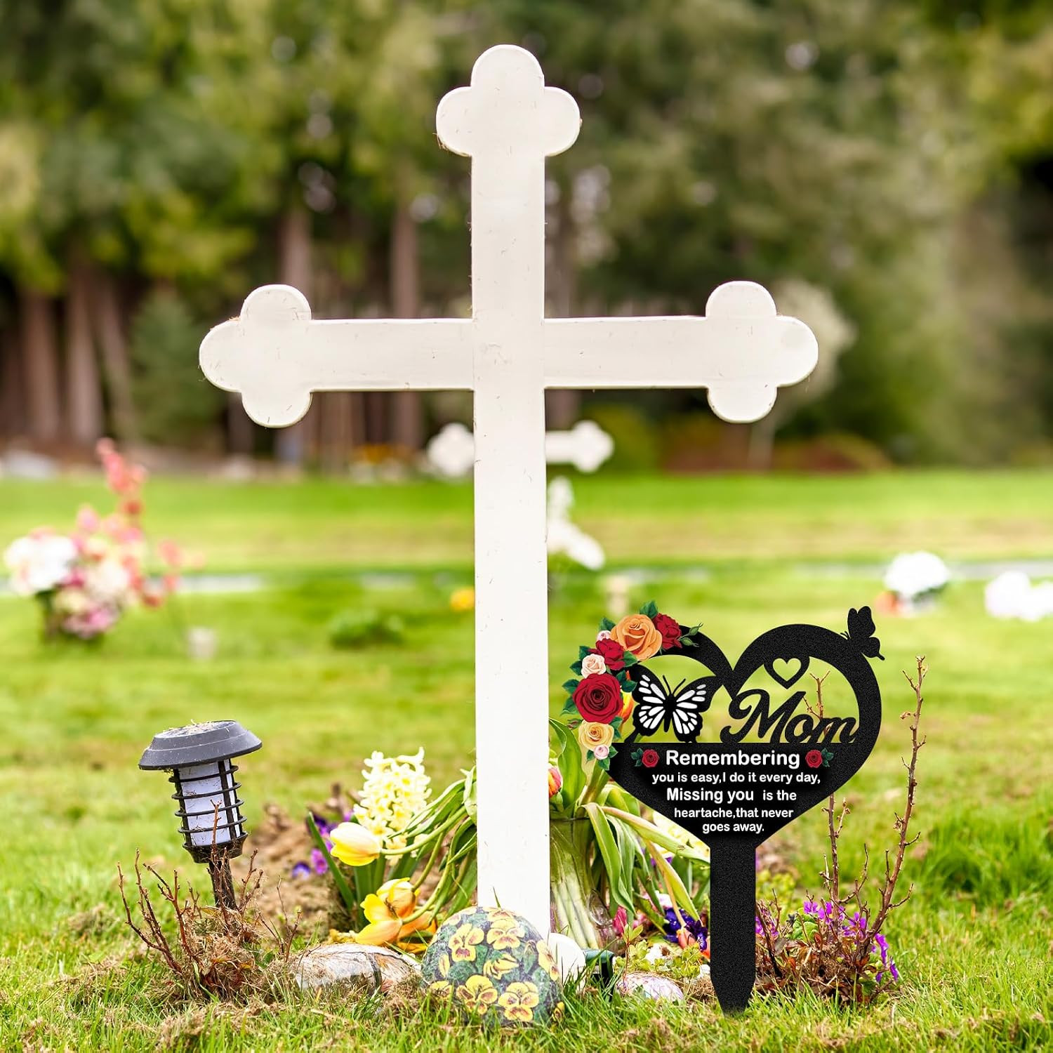 Grave Markers for Cemetery for Humans – Memorial Mom Metal Butterfly Graves Stak
