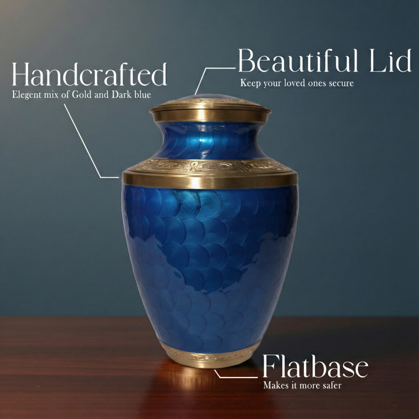 Large Solid Brass Cremation Urn for Human Ashes Handcrafted Funeral Memorial Urn