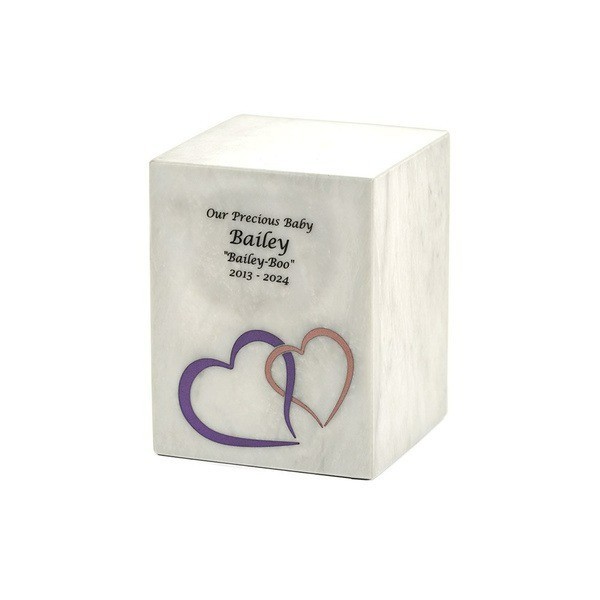 Monumental Memorials Hearts Pink White, Small Urn