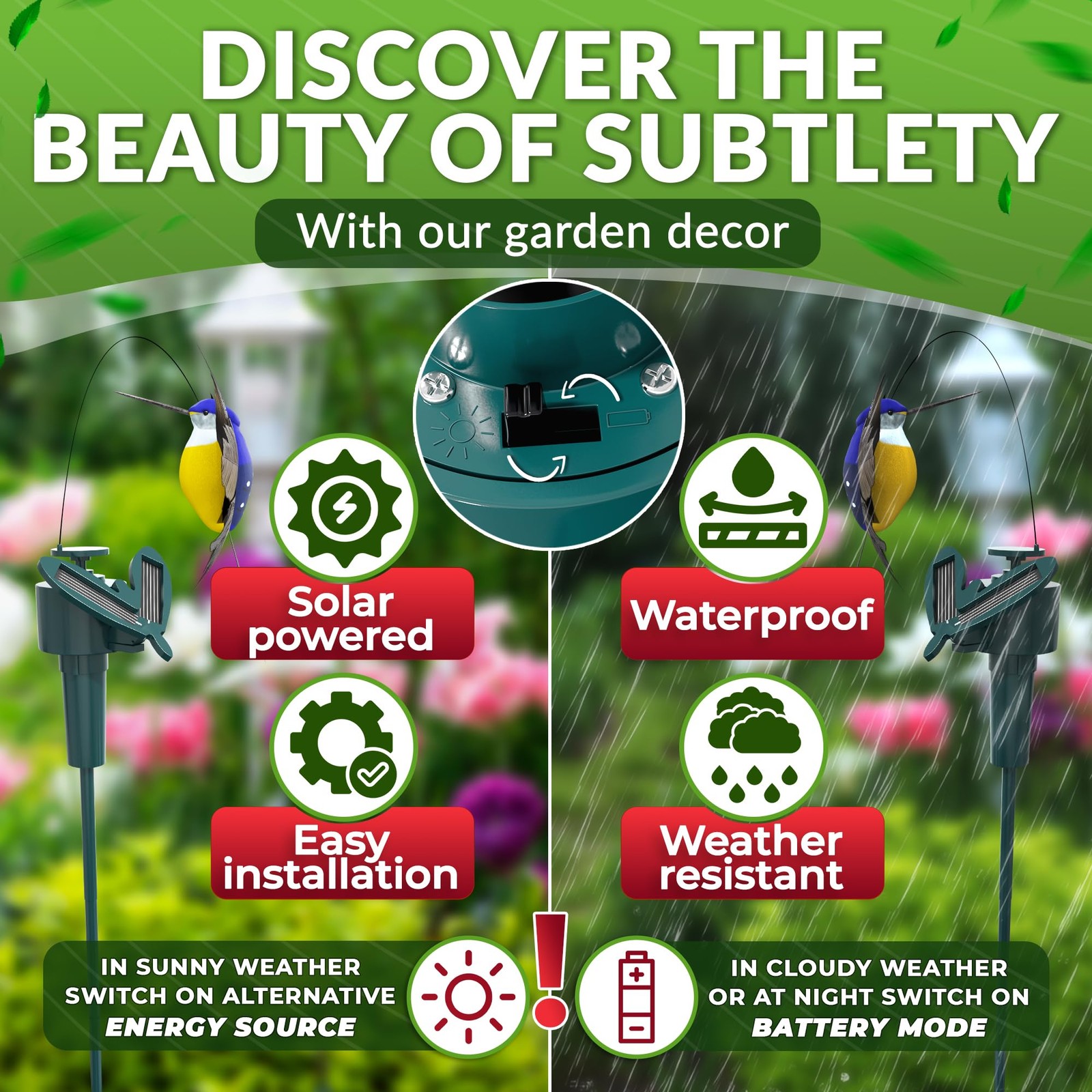 3Pcs Fluttering Solar Hummingbird, Hummingbird