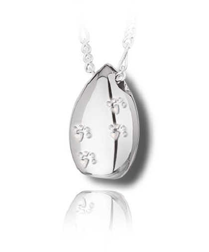 Sterling Silver Pet Tear Drop Cremation Urn Pendant for Ashes w/Chain