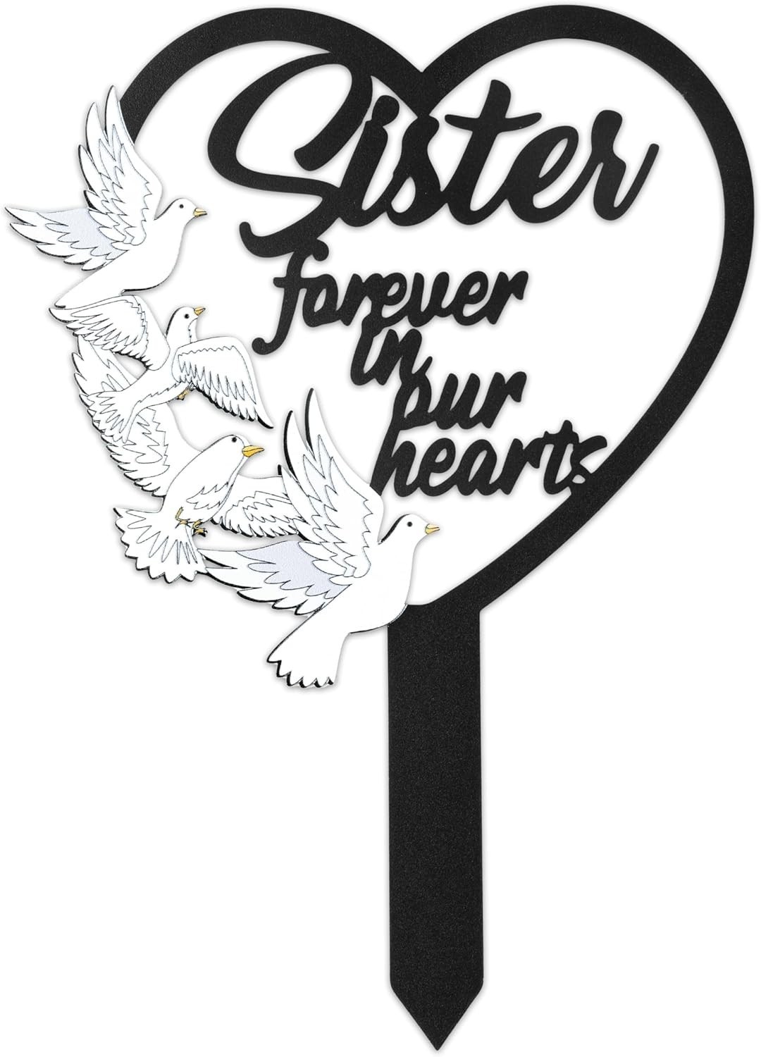Elegant Sister Memorial Grave Marker – Heart Dove Sympathy Plaque for Outdoor