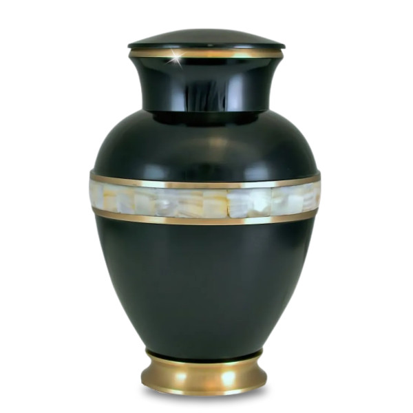 Large/Adult 220 Cubic Inch Black Mother of Pearl Brass Funeral Cremation