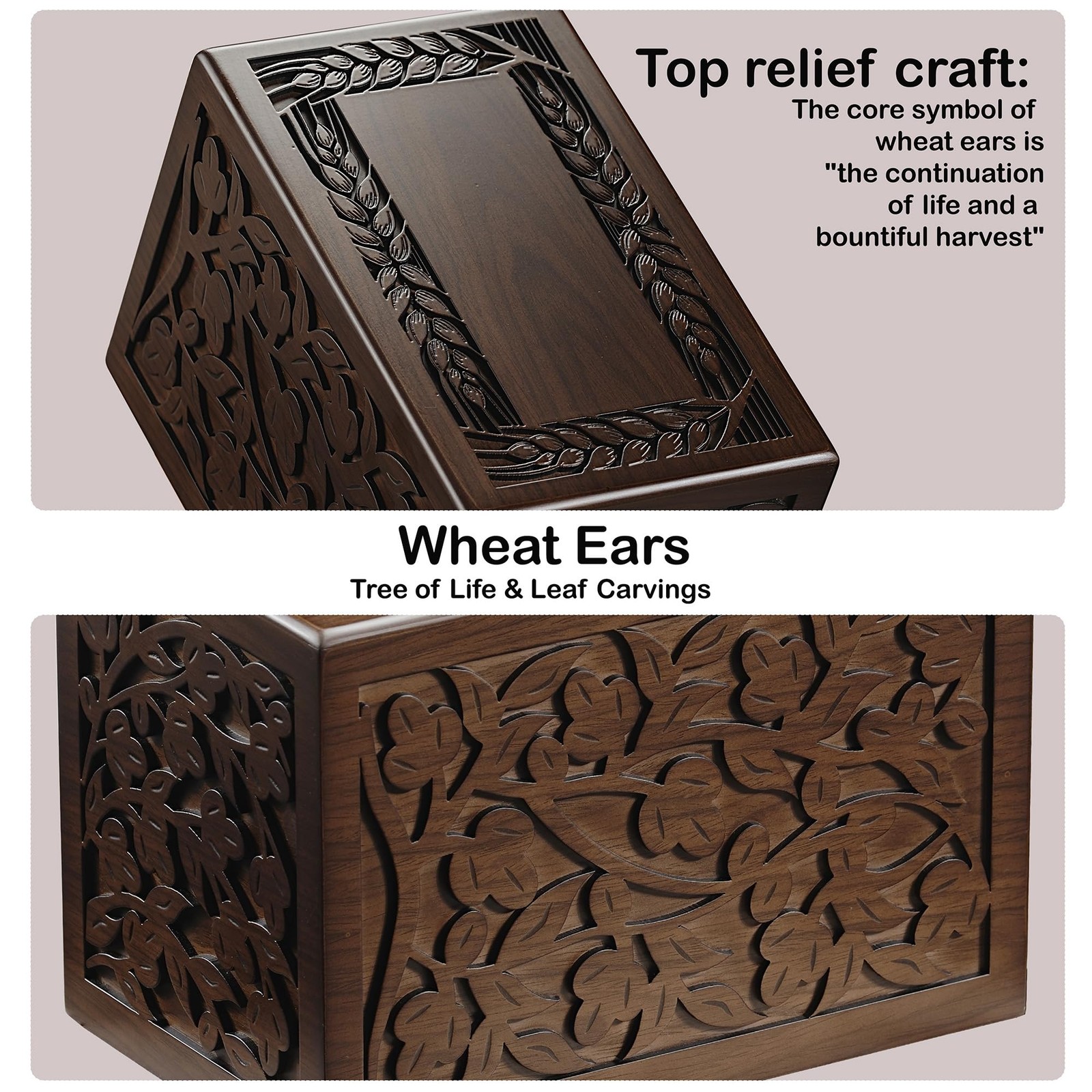 Tree of Life Wooden Cremation Urn for Human Ashes Adult Men Women & Pet Walnut