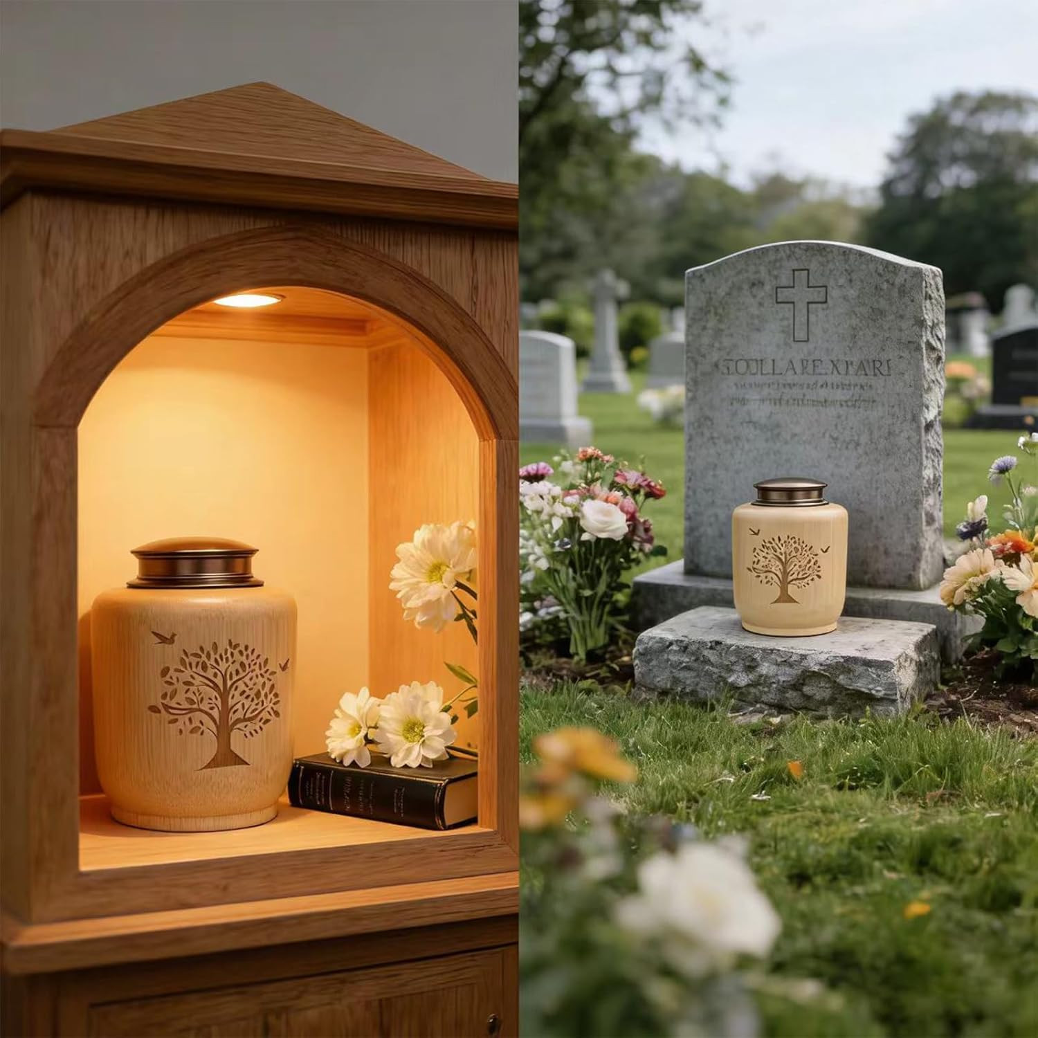 Bamboo Cremation Urns for Human Ashes Adult Male Female, Tree of Life Decorative