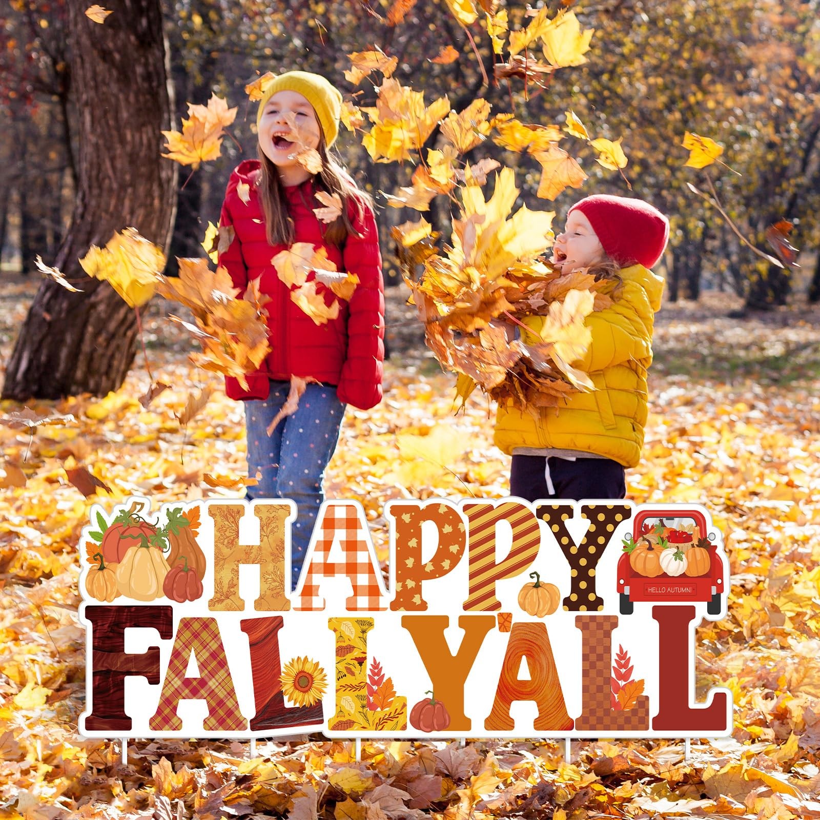 Fall Decorations Outdoor Happy Fall Yall Pumpkin Decorative Garden Stakes wit…