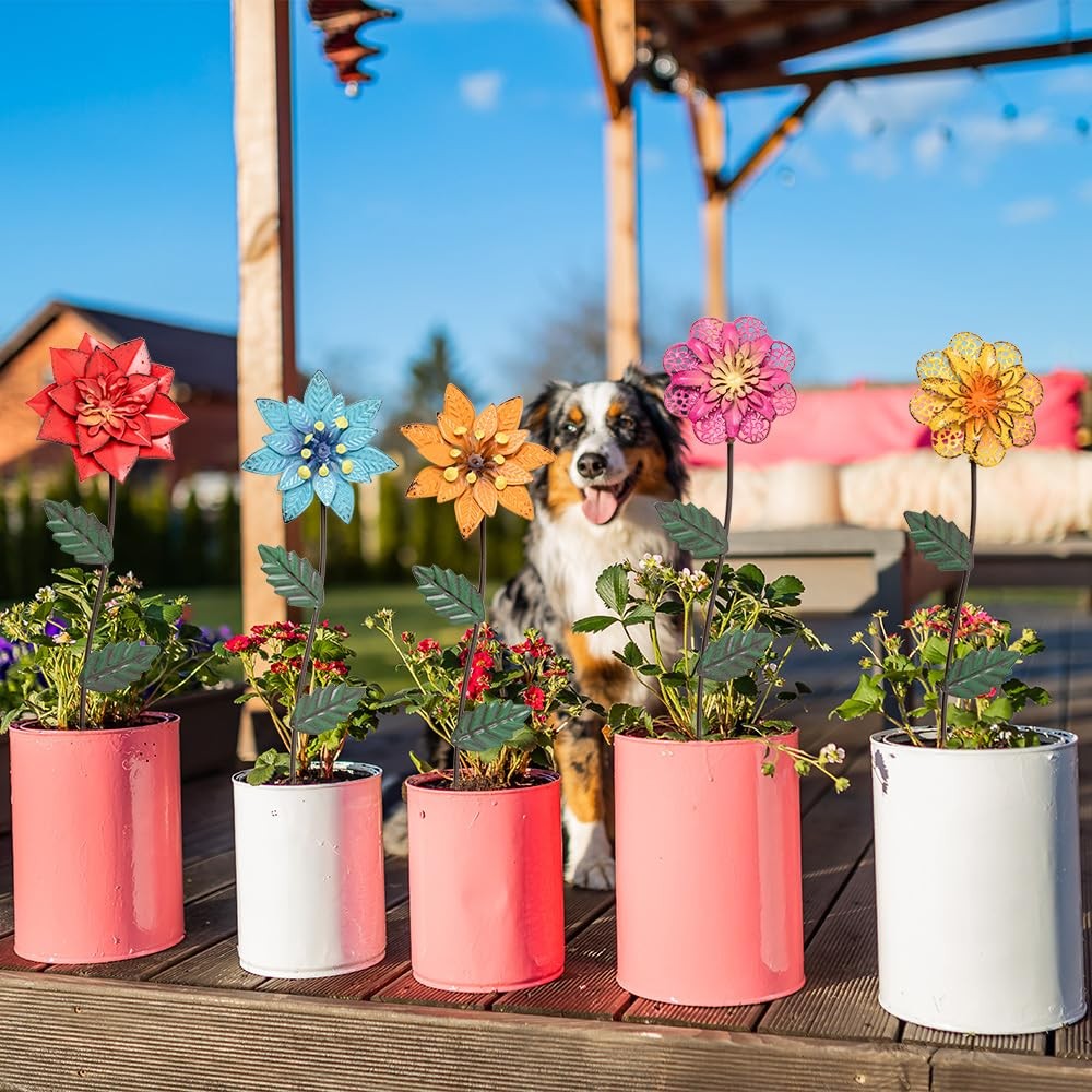 Metal Flower Garden Stakes – 6 Pack Outdoor Decor for Yard, Porch, Pathway