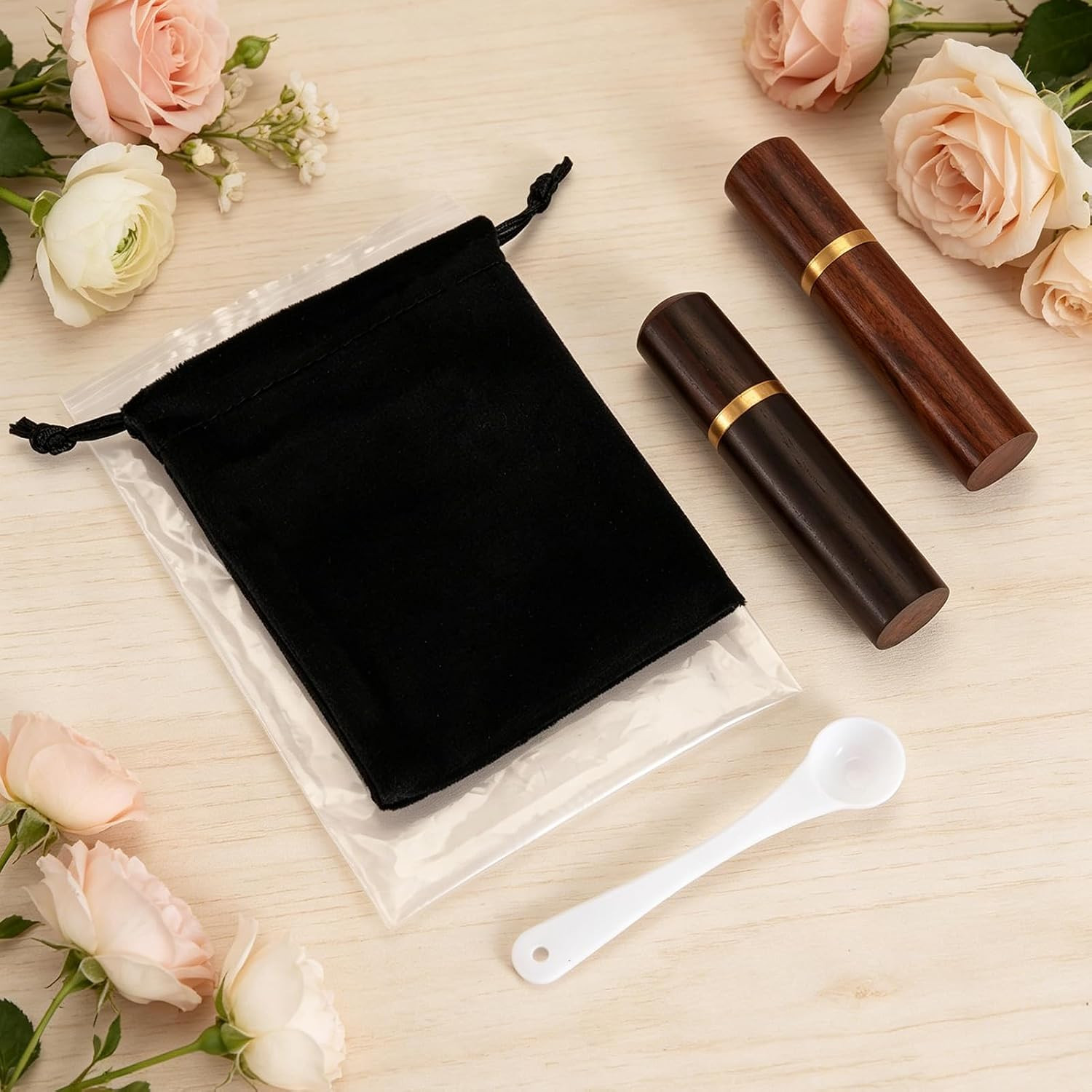 2Pcs Mini Urn for Human Ashes Keepsake Memorial Ashes Scattering Ebony Wood Rose