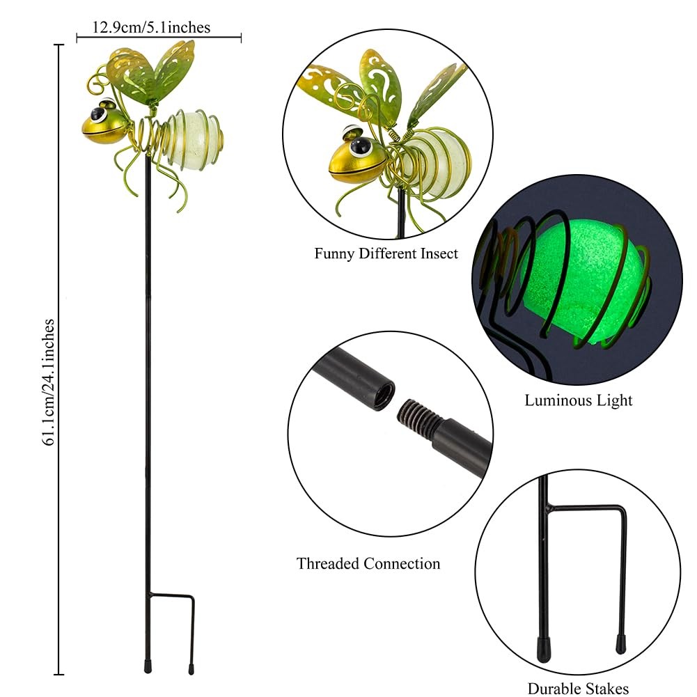 3 Pcs Luminous Bee Garden Stakes – Glow Dark Metal Yard Art Decor Gifts for Mom