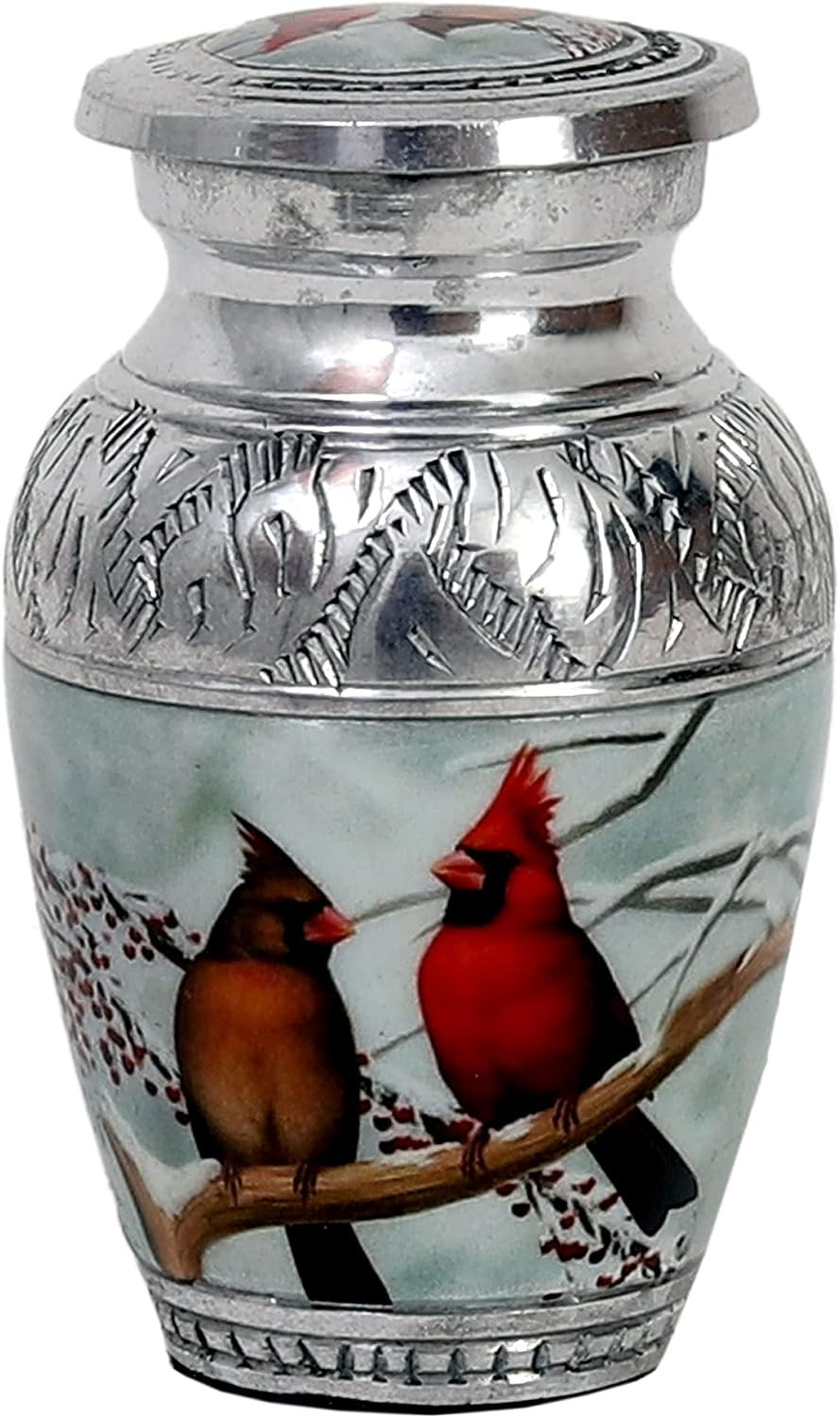Cardinal Couple Bird Keepsake Urn – Engraved Mini Memorial Urn for Human Ashes w