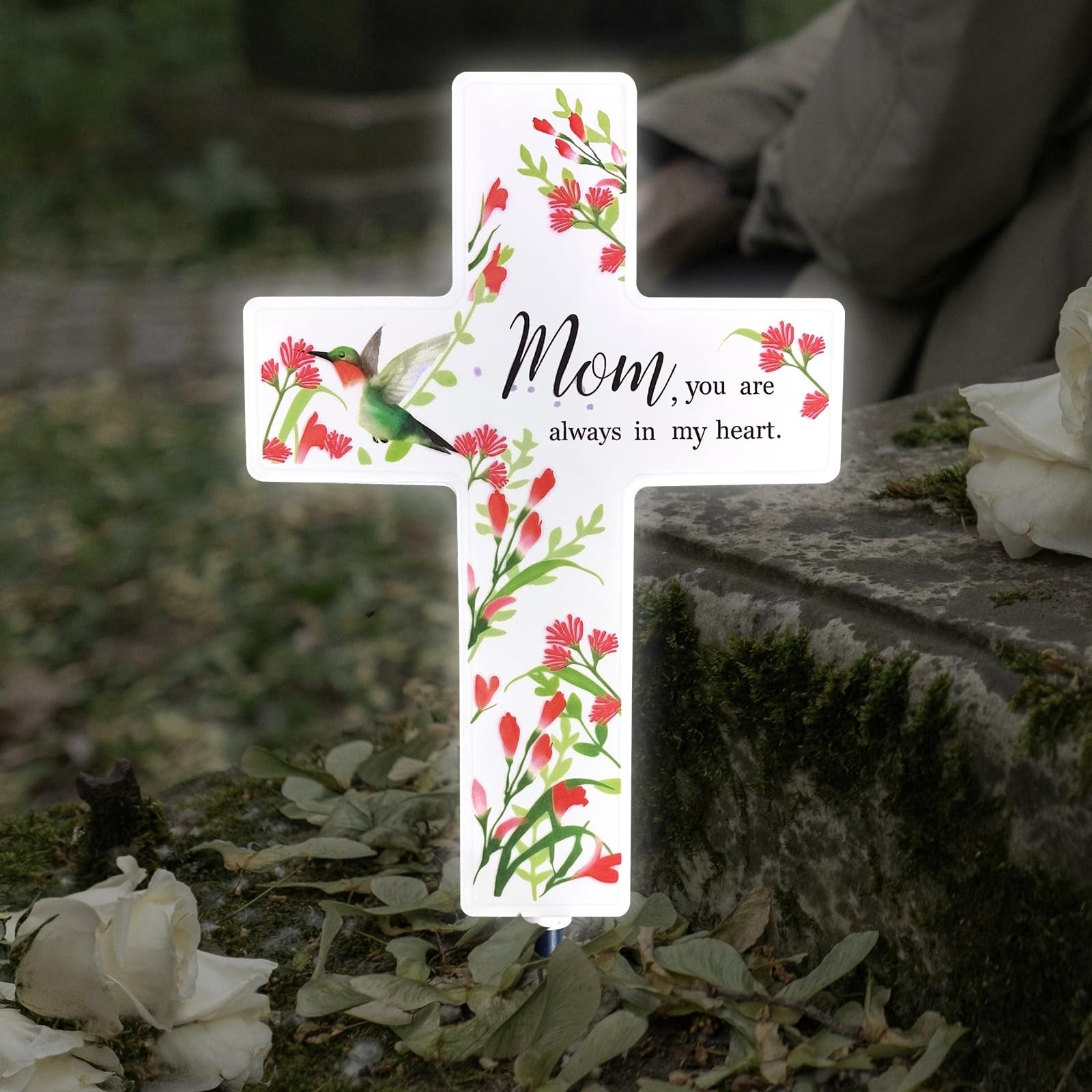 Solar Cross Light Cemetery Mom Cross Grave LED Light Outdoor Garden Memorial …