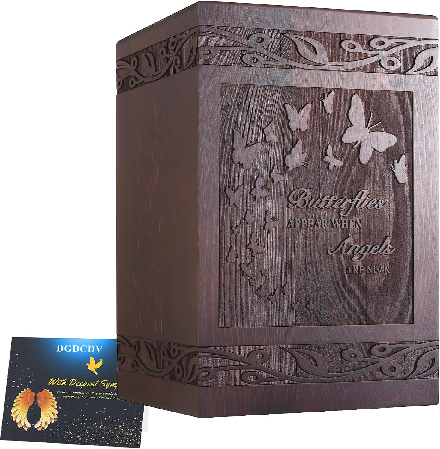 Cremation Urns for Human Ashes Adult Male Female, Wooden Carved Urns Box for Men