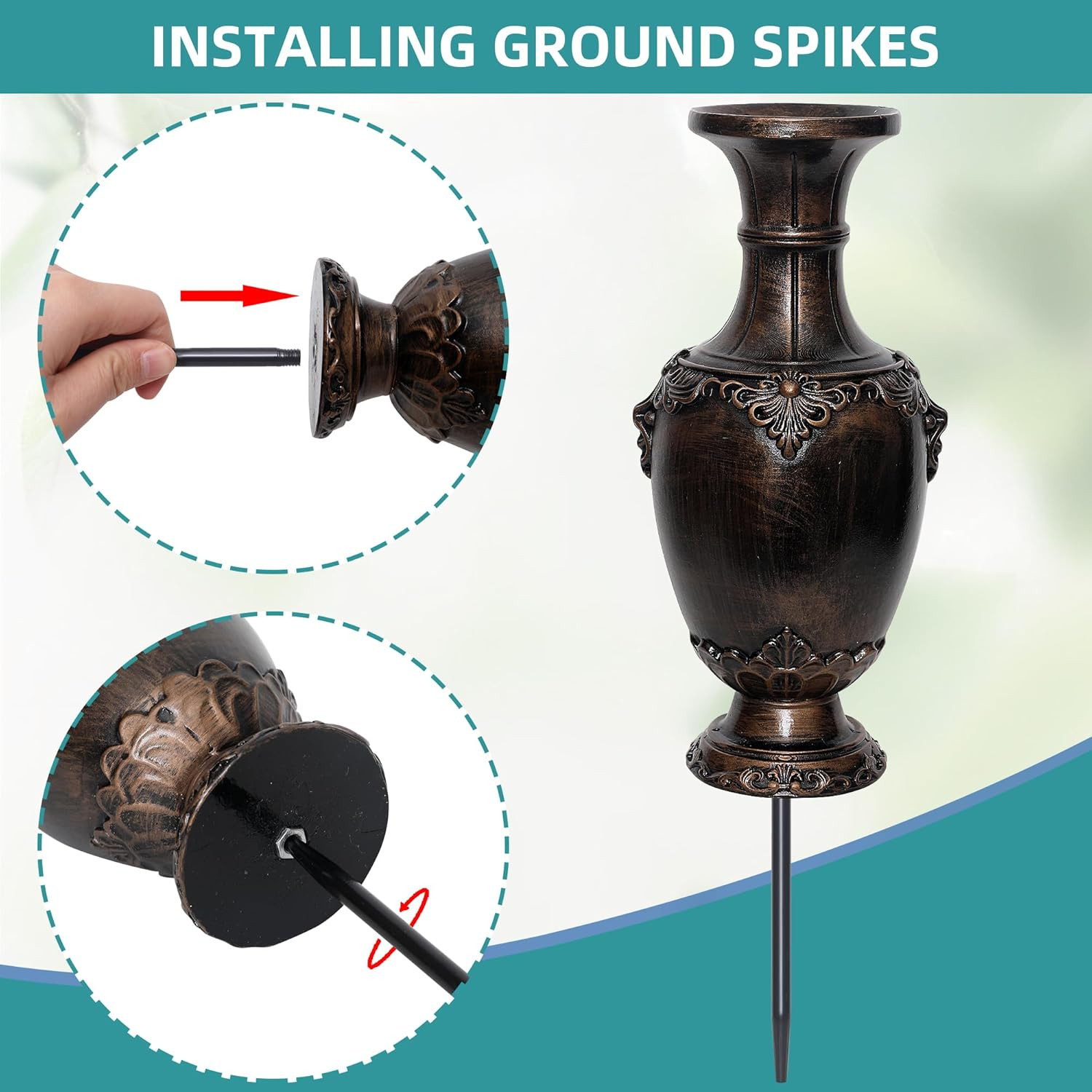 Memorial Grave Vase Ground Spikes Bronze Cemetery Headstone Flower 1 PCS