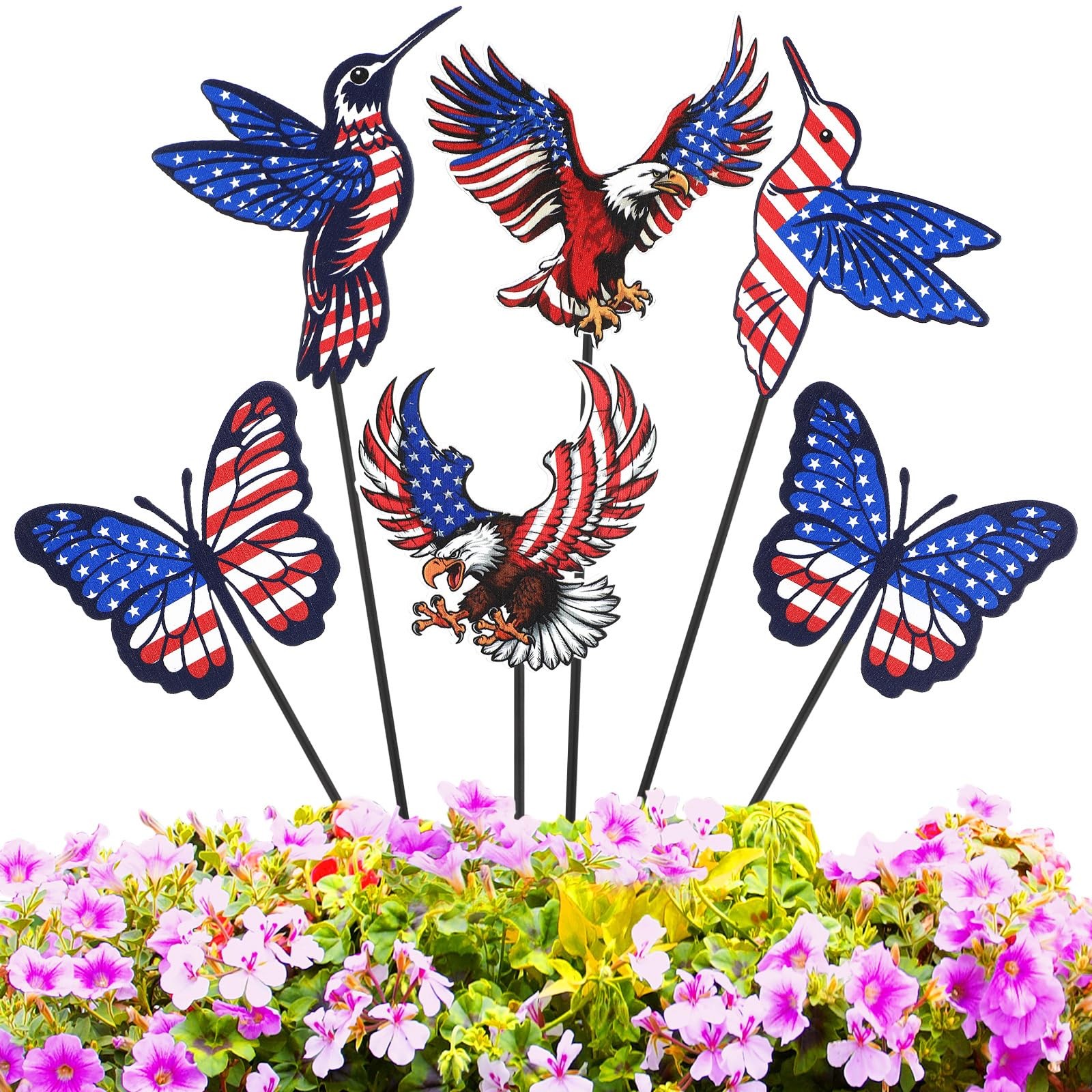 6 Pcs 12″ H 4th of July Metal Yard Sign Patriotic Garden Stake Red White Blue…
