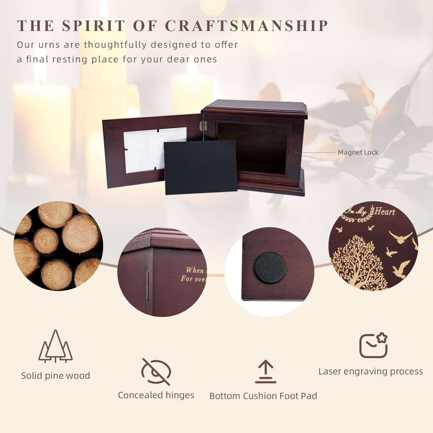 Cremation Urns for Human Ashes, Wooden Urn for Ashes Adult Male Female, Wooden P
