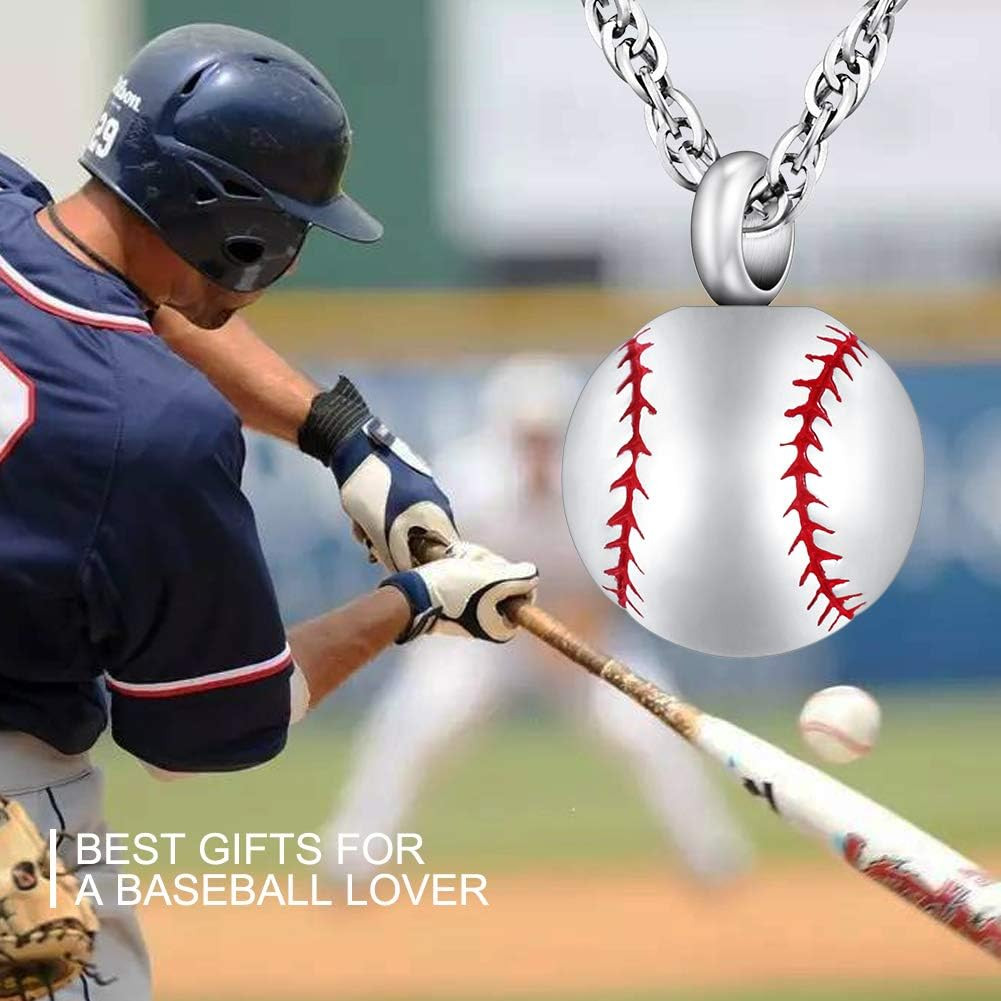 Baseball Urn Necklace for Ash Stainless Steel Cremation Jewelry Memorial Pendant