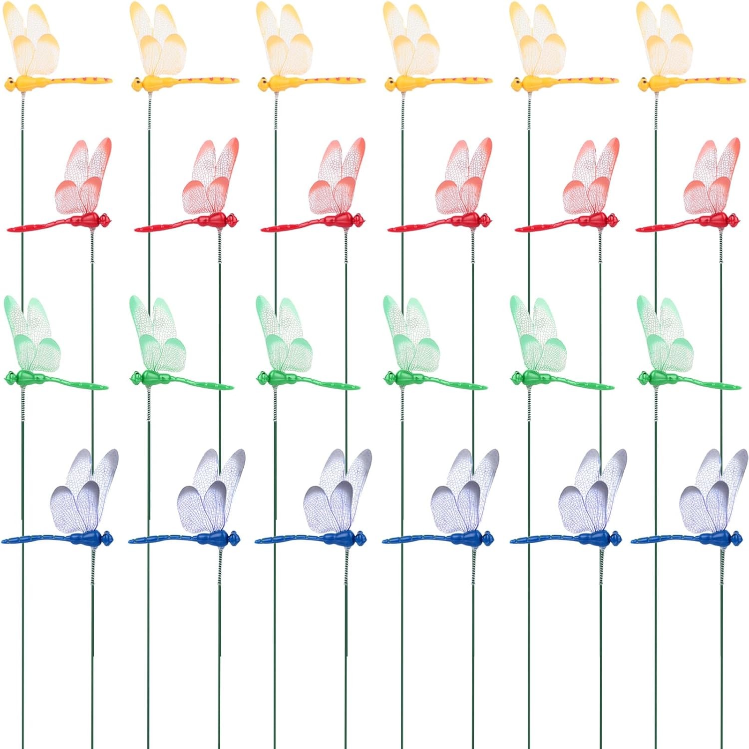 VGOODALL 24PCS Dragonfly Garden Stakes Plastic Yard Indoor Outdoor Decor
