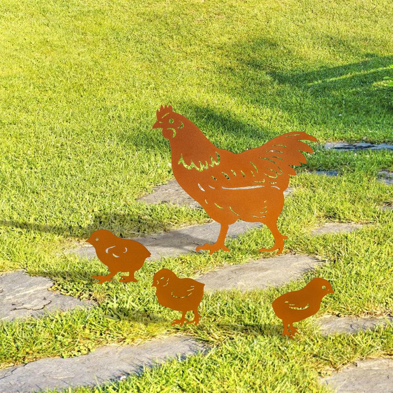 “Chicken Metal Garden Stakes 4 Pcs Hen & Chicks Silhouette Yard Art Decor”