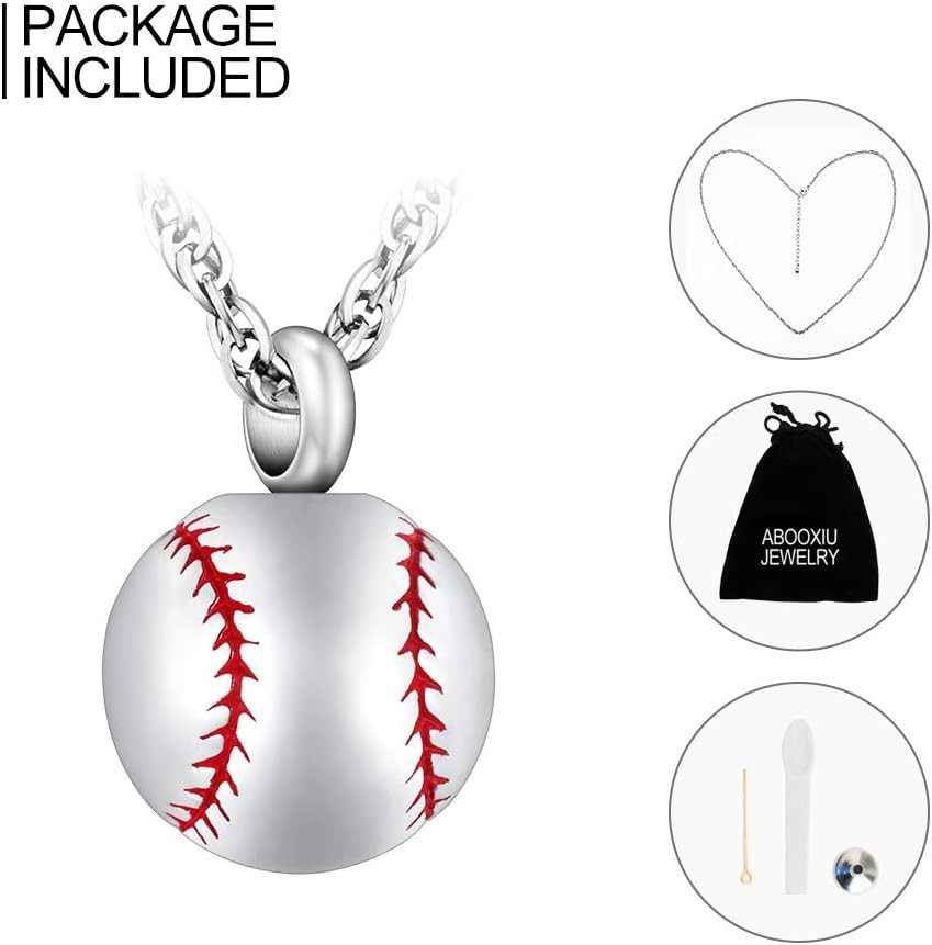 Baseball Urn Necklace for Ash Stainless Steel Cremation Jewelry Memorial Pendant