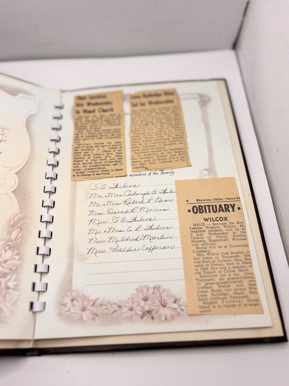 Antique Funeral Memorial Book With Newspaper Clippings Lenora Virginia Wilcox